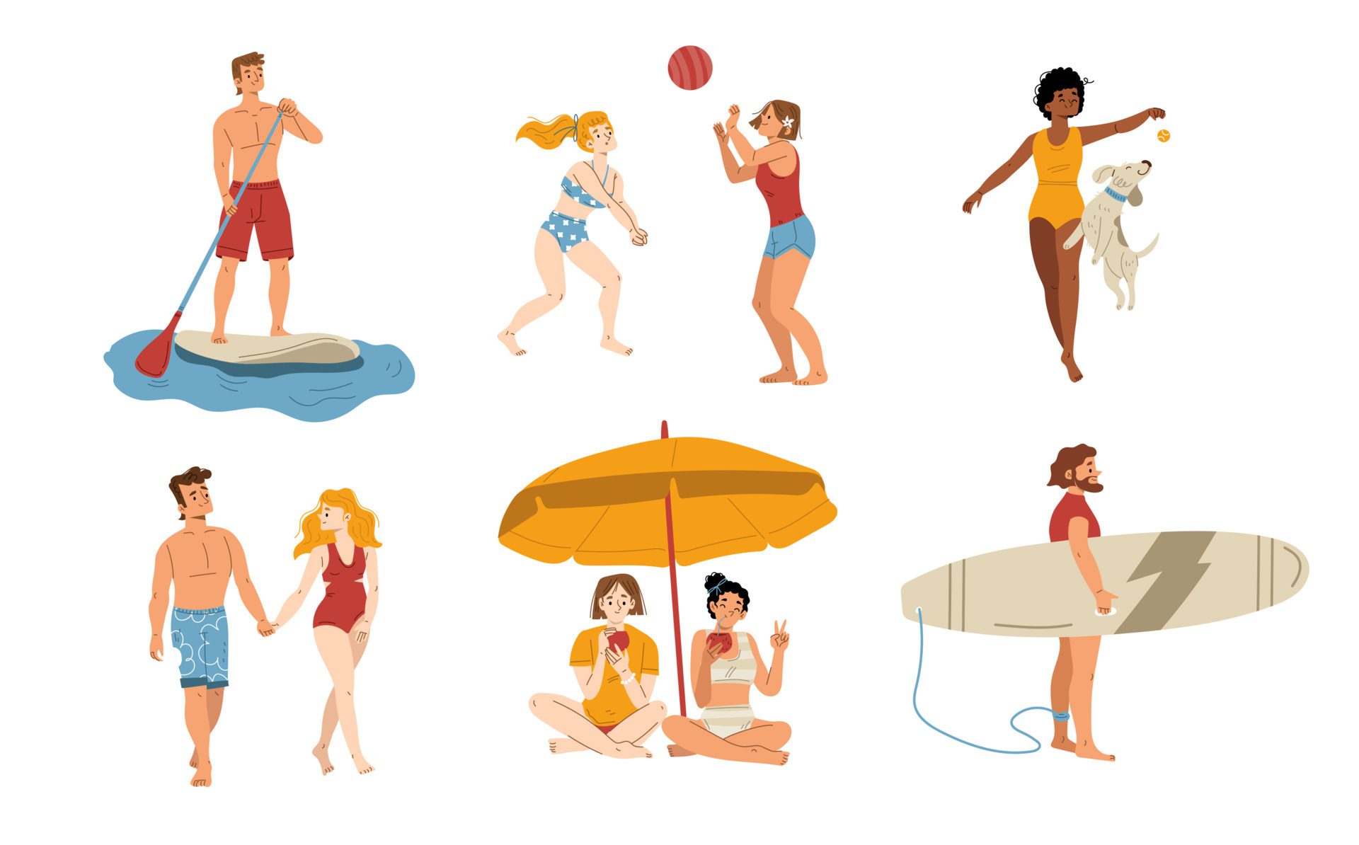 Happy people rest on summer beach Free Vector