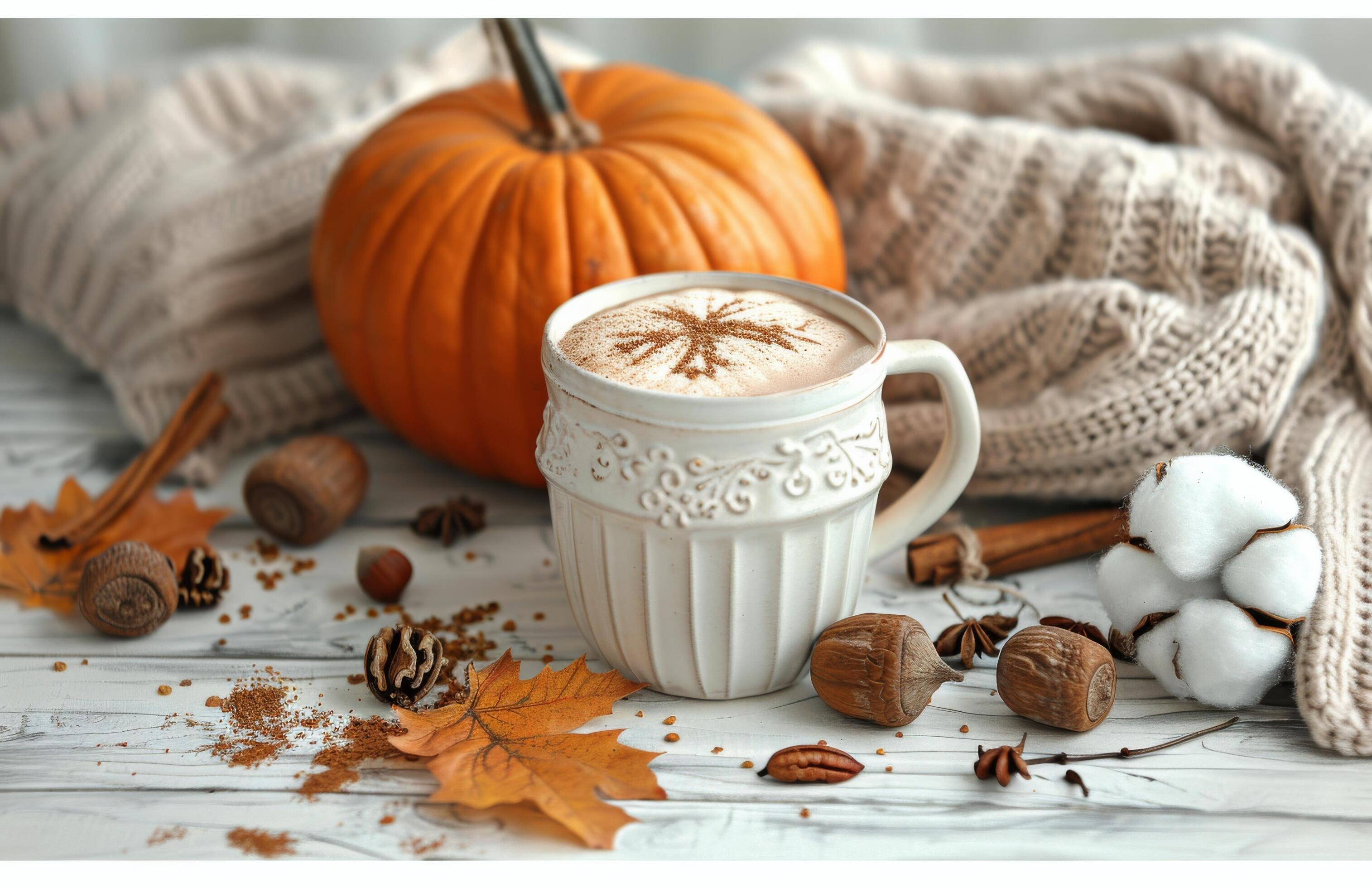 Cozy Autumn Afternoon With Warm Beverage and Fall Decor Stock Free