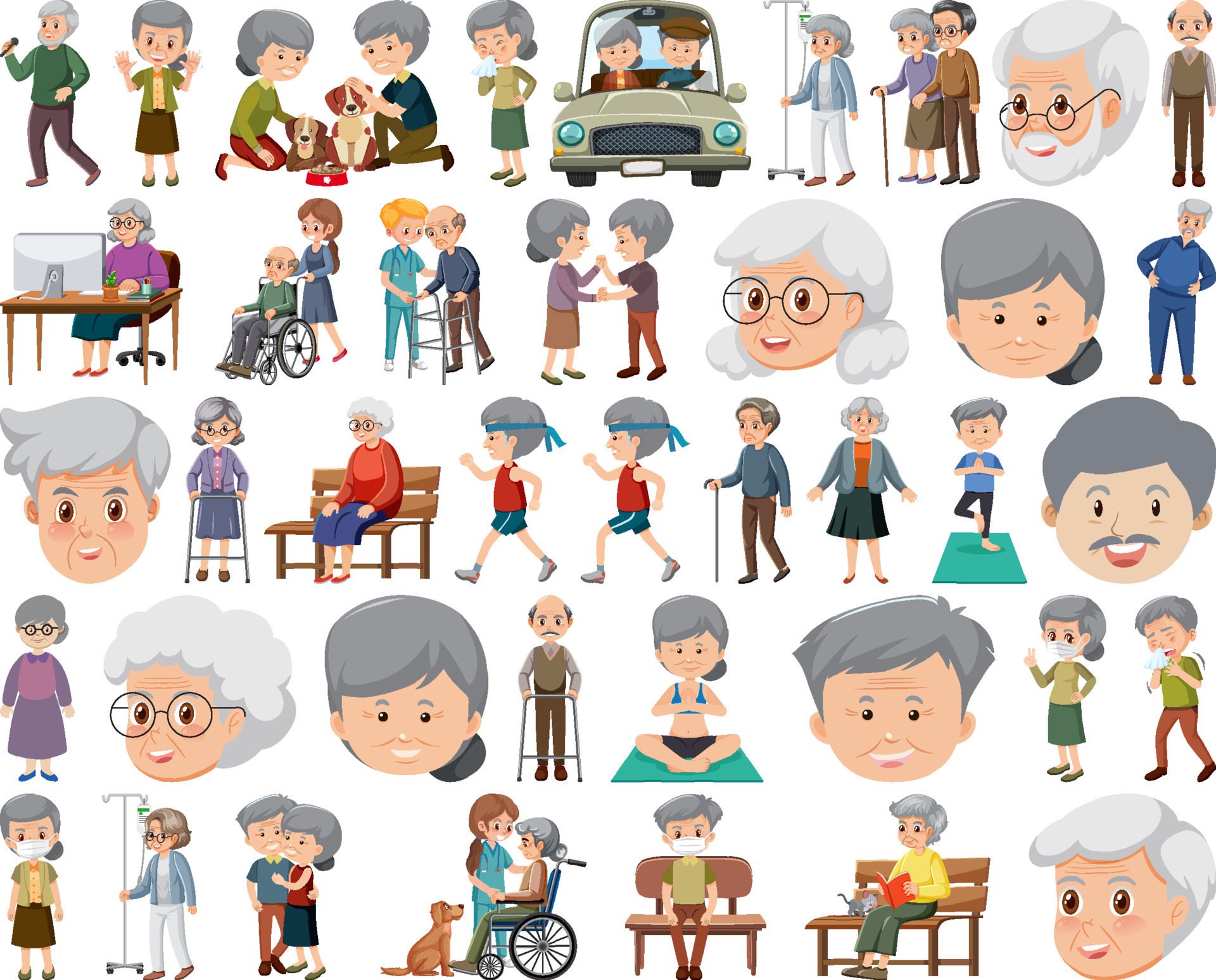 Collection of elderly people icons Free Vector