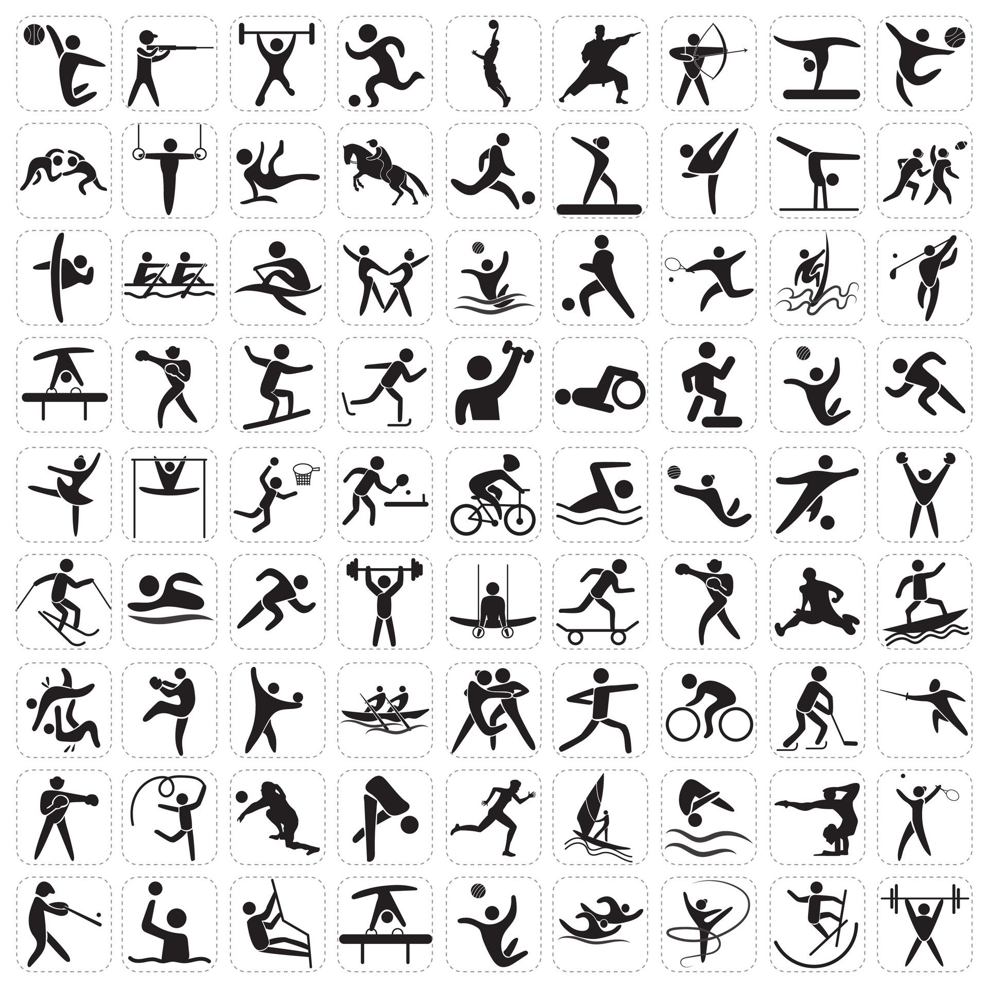 Sports icon set. Shapes Sports, Sports icon collection, Active lifestyle people and icon set, runners active lifestyle icons. Free Vector