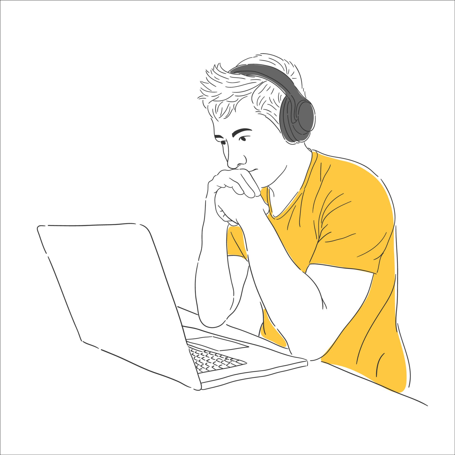 hand drawn person working with laptop illustration Free Vector