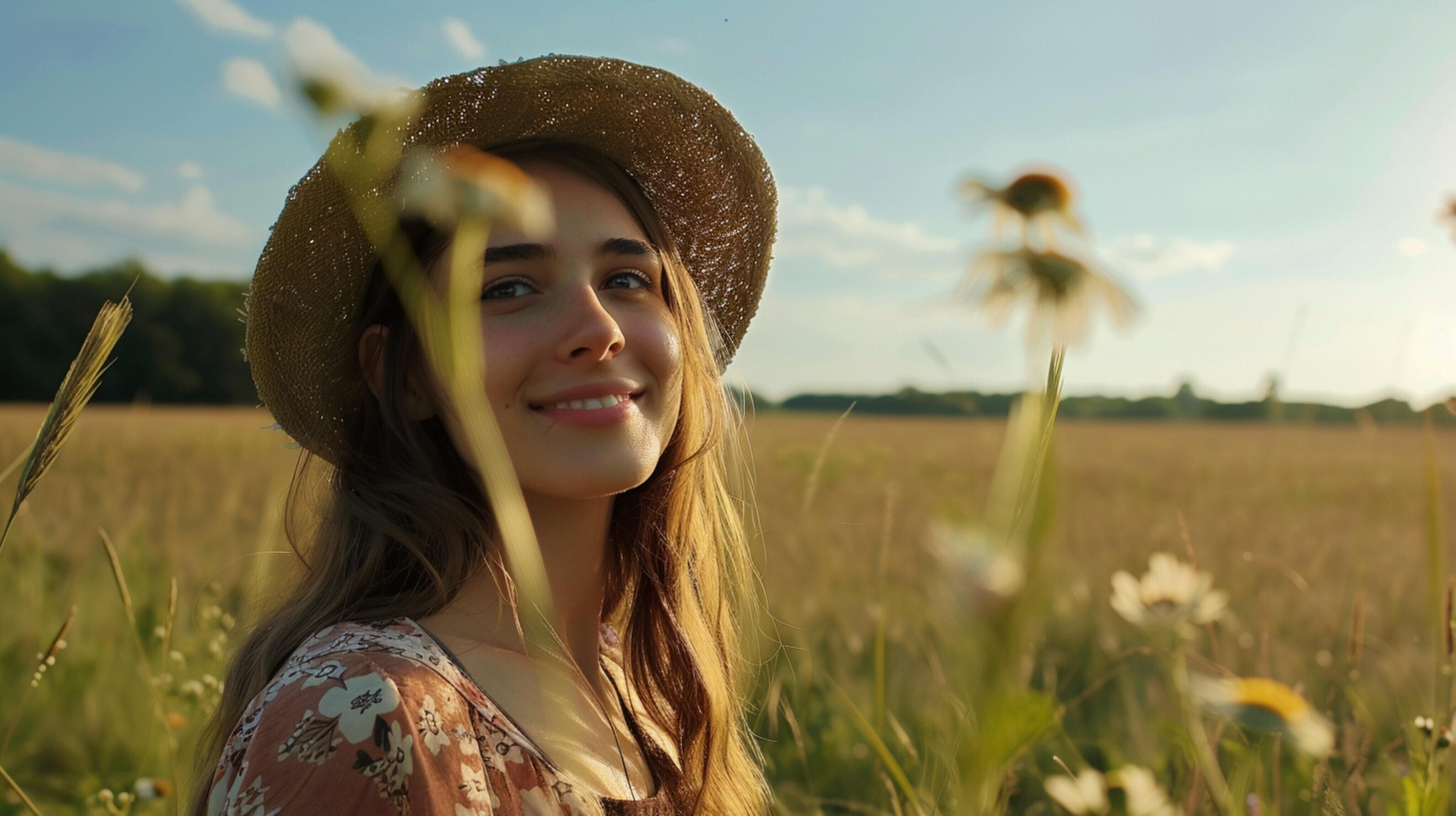 young woman outdoors looking at camera smiling Stock Free