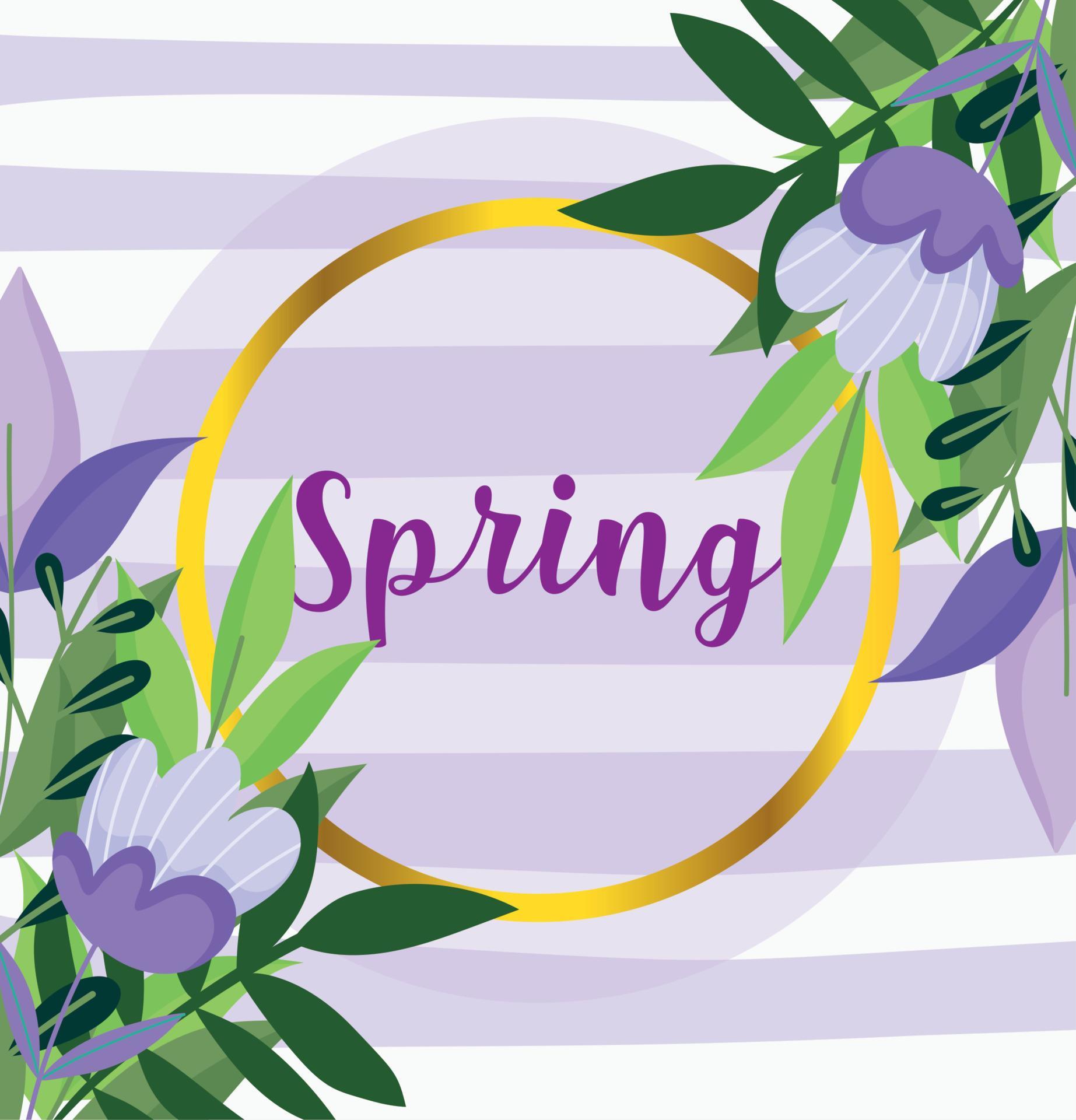 hello spring, flowers stripes foliage decoration frame Stock Free