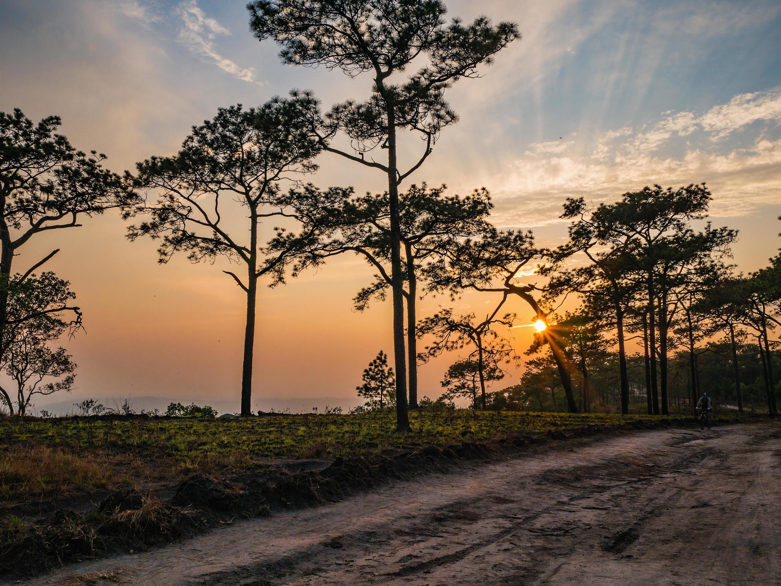 Beautiful sunset on Phu Kradueng mountain in Loei City Thailand.Phu Kradueng national park the famous Travel destination Stock Free