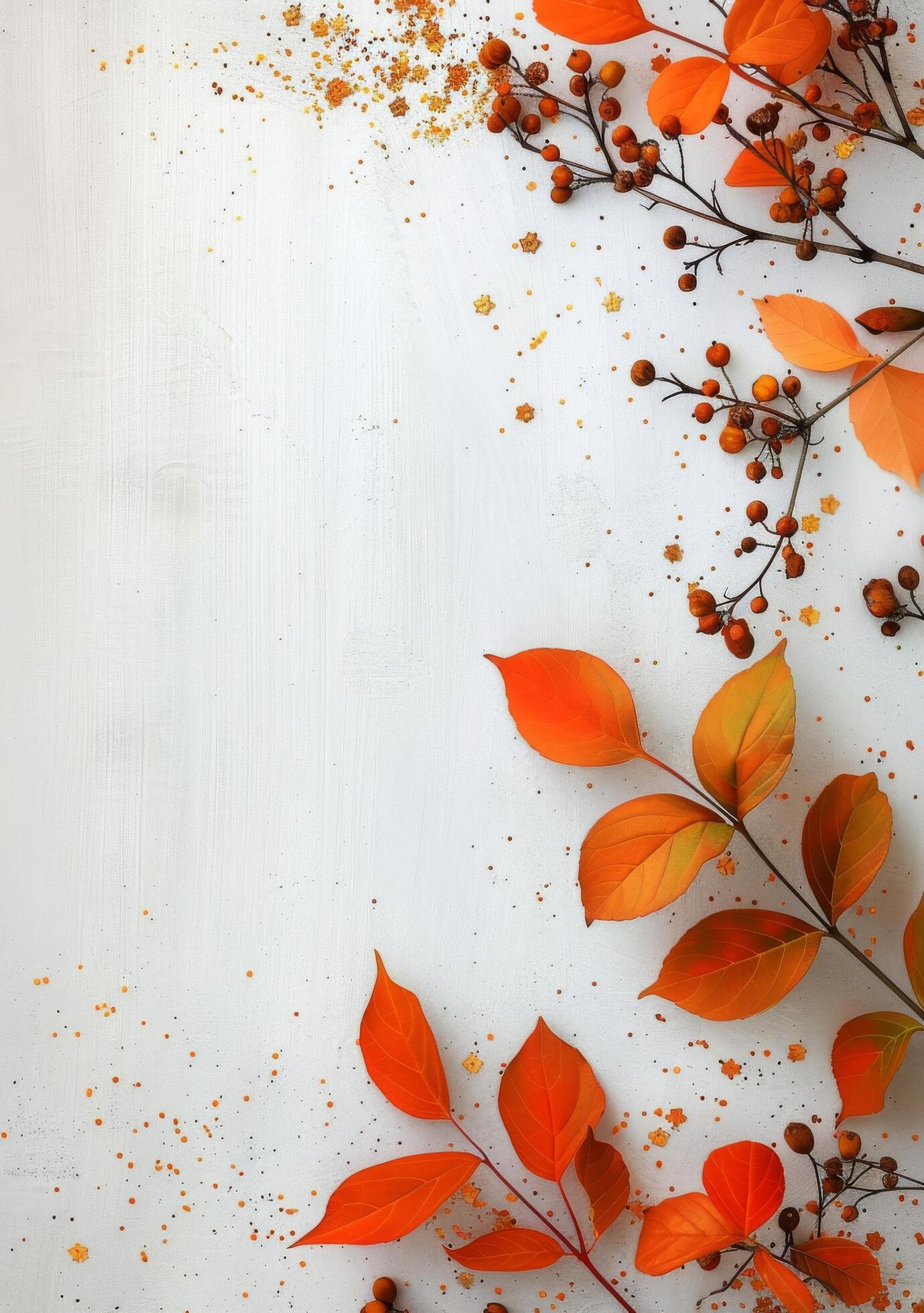 Autumn Leaves and Berries on White Background Stock Free