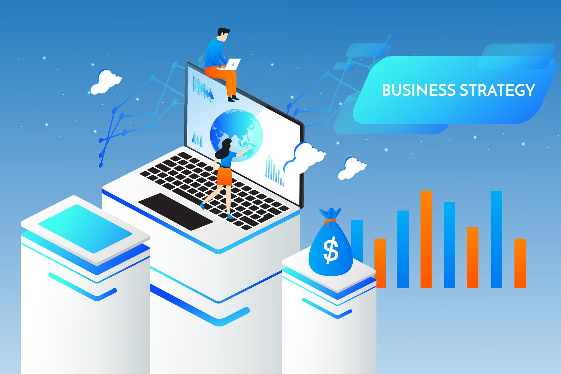 
									Business people working together and developing a successful business strategy, marketing and finance concept Free Vector