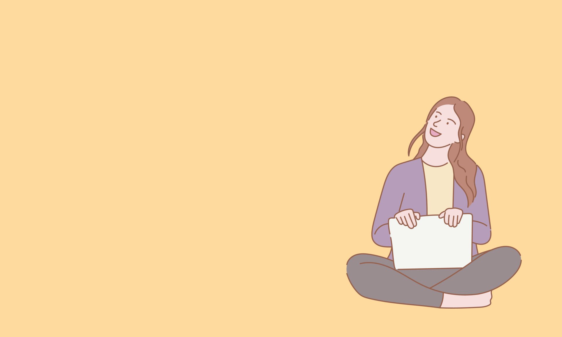 
									happy woman with laptop looking for empty blankspace for template with outline or line and clean simple people style Free Vector