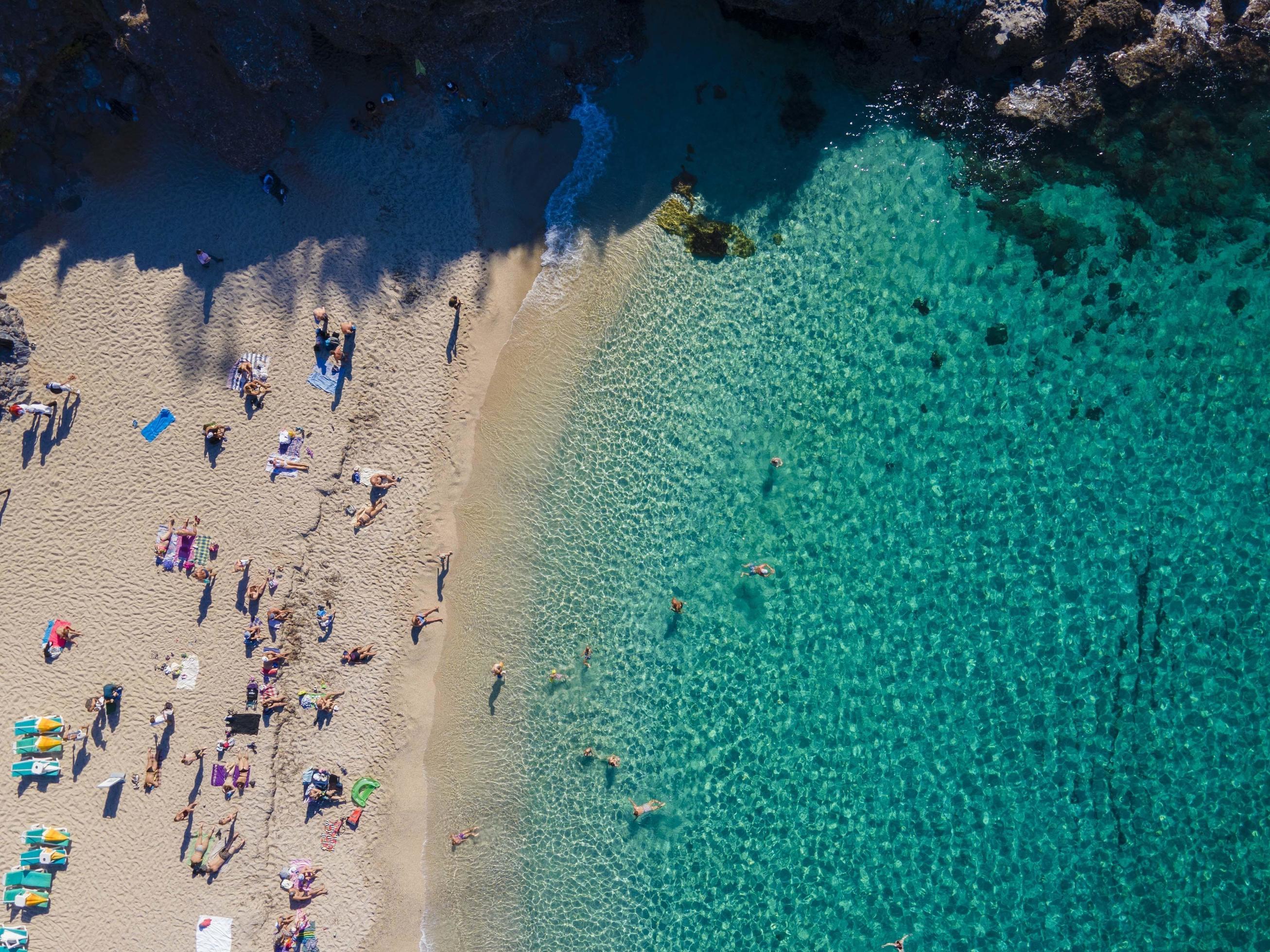 world famous Alanya Cleopatra beach. aerial photo of the beach. amazing summer vacation Stock Free