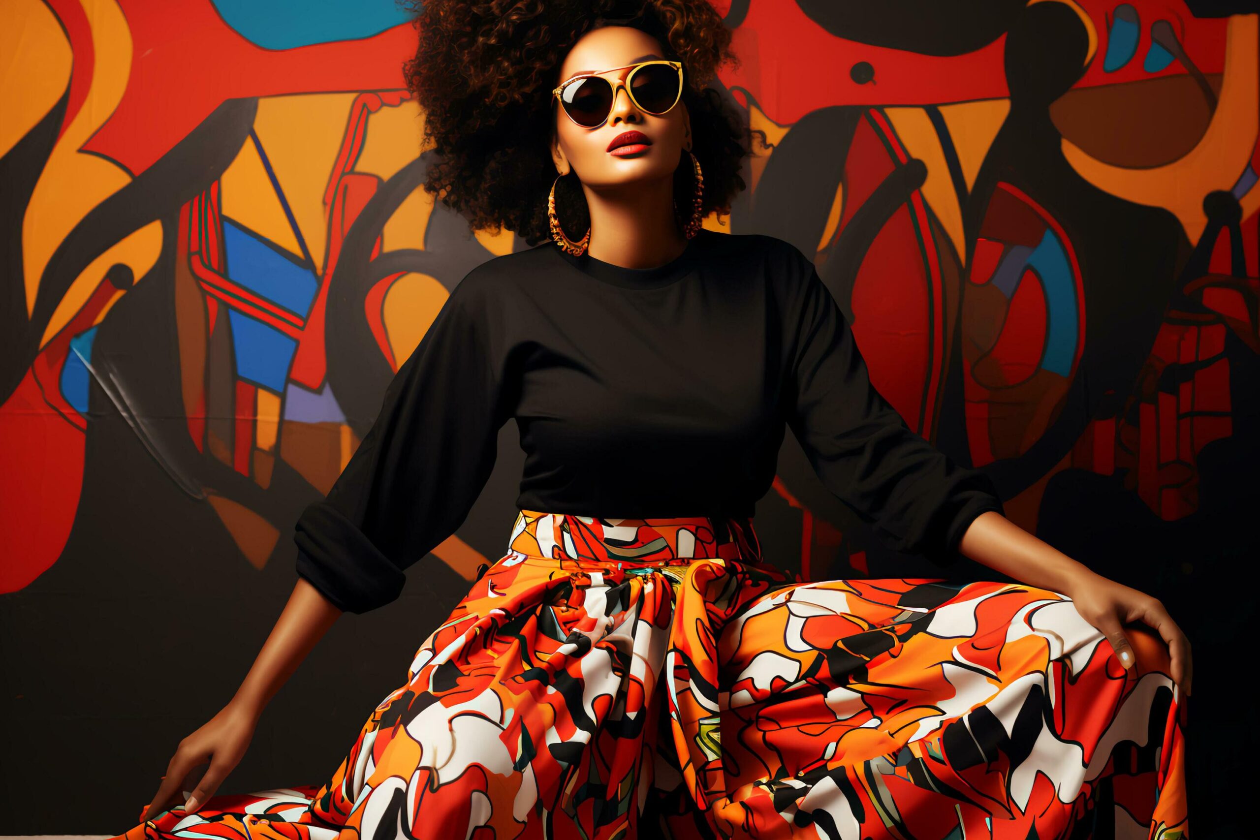 Vibrant Elegance Black Woman Flaunting Stylish Palazzo Pants for Black Month Free Photo