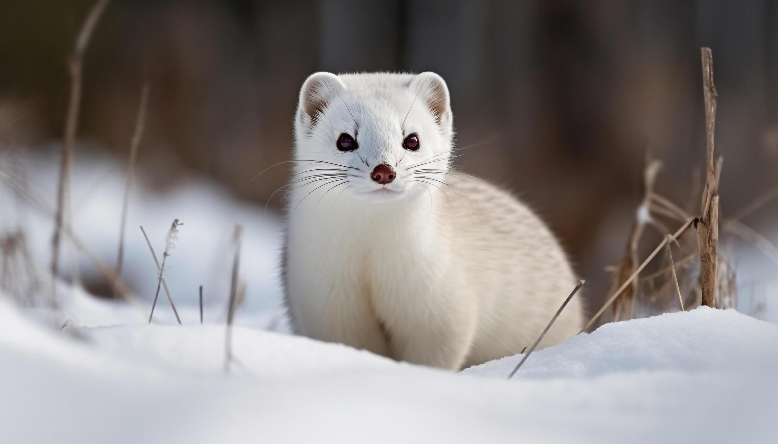 A cute furry kitten walking in the snowy winter forest generated by AI Free Photo