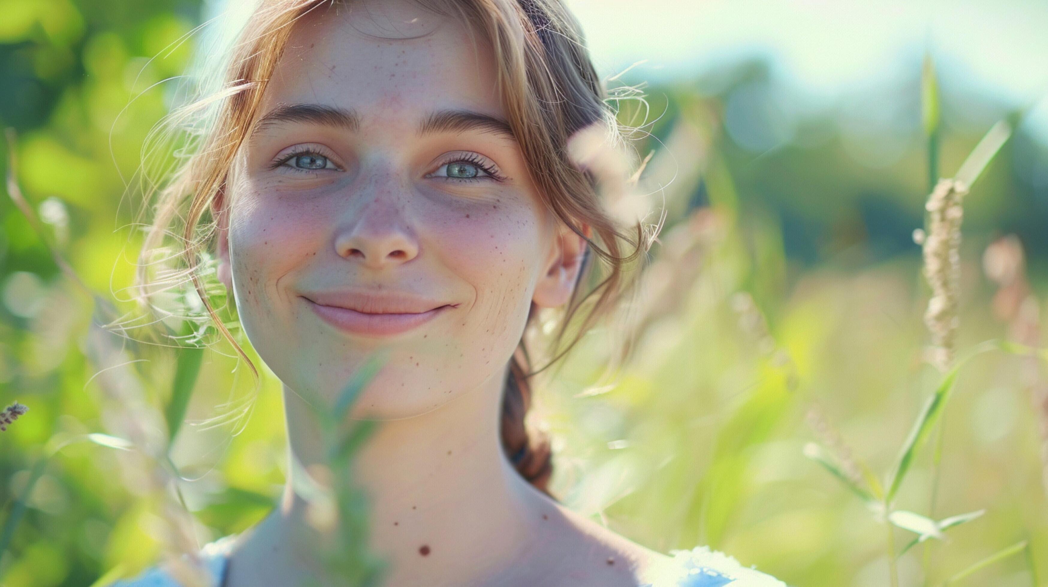 young woman outdoors looking at camera smiling Stock Free