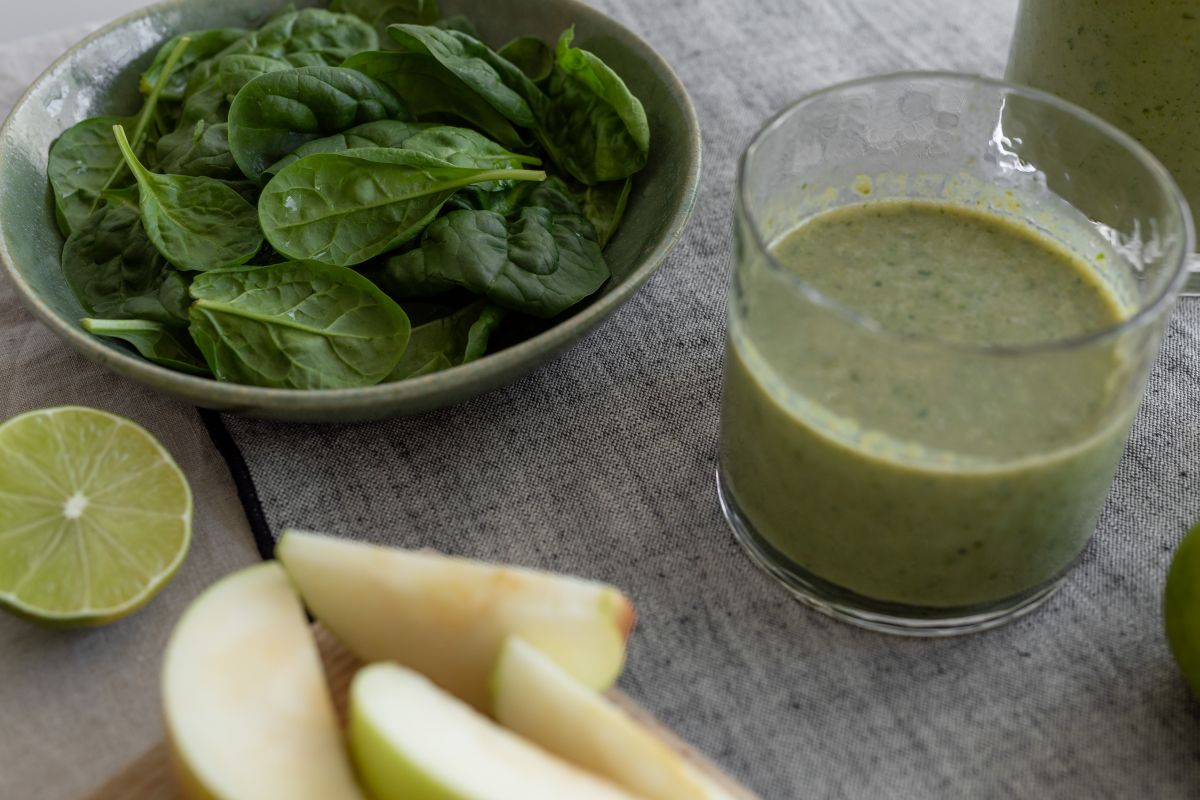
									Green Smoothie Ingredients On A Linen Tablecloth Stock Free