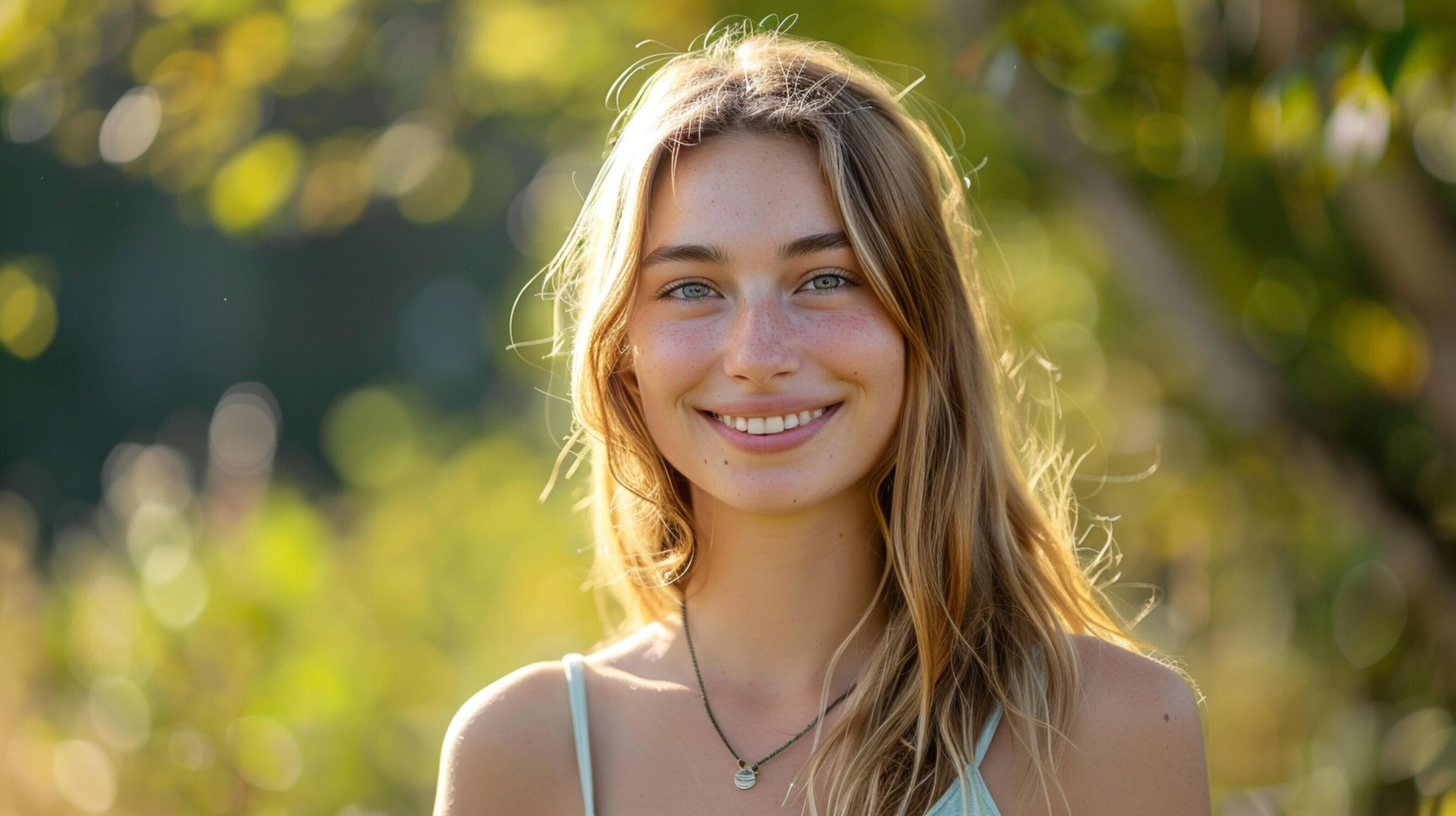 young woman outdoors looking at camera smiling Stock Free