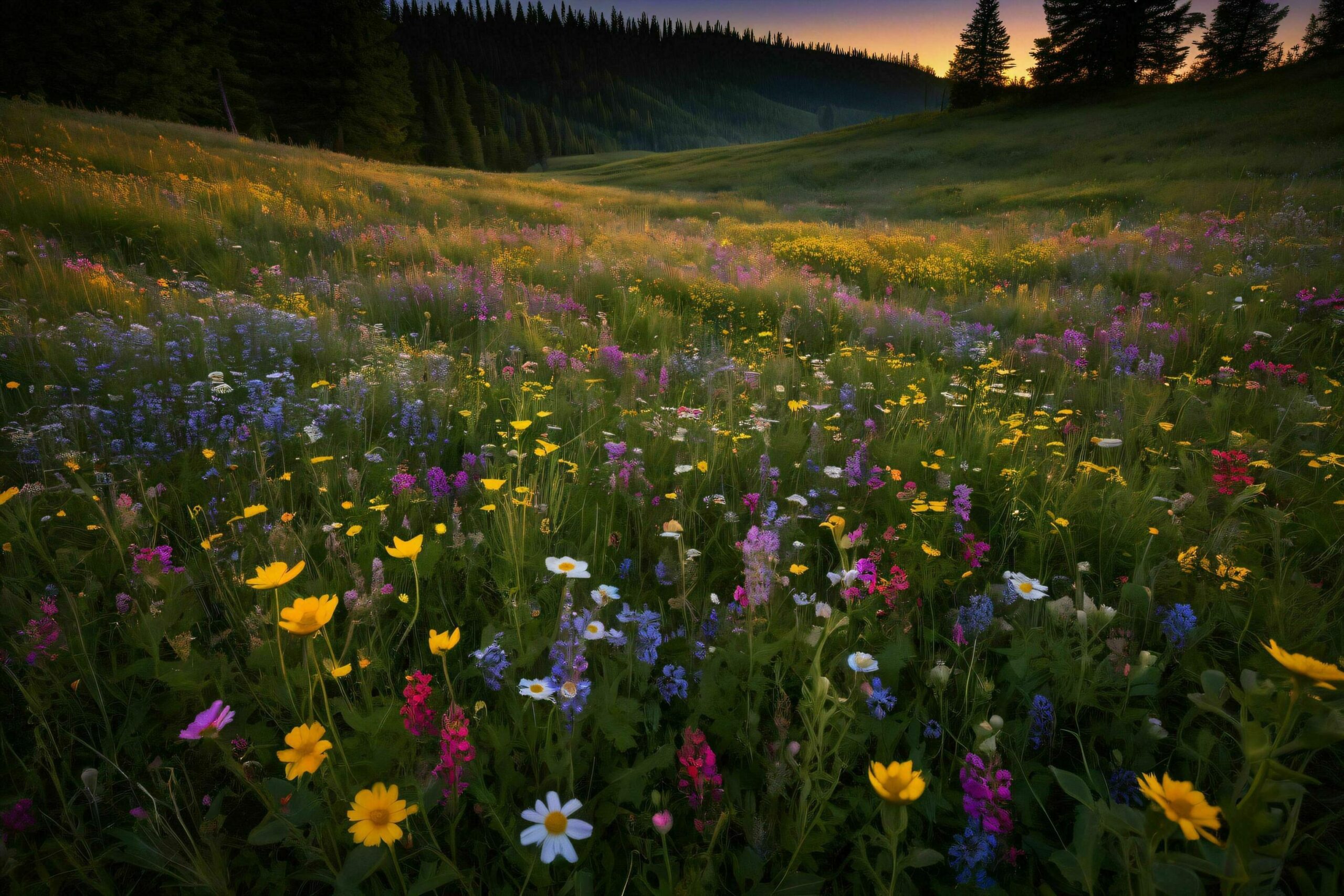 Wildflowers in Mountains at Sunset Free Photo