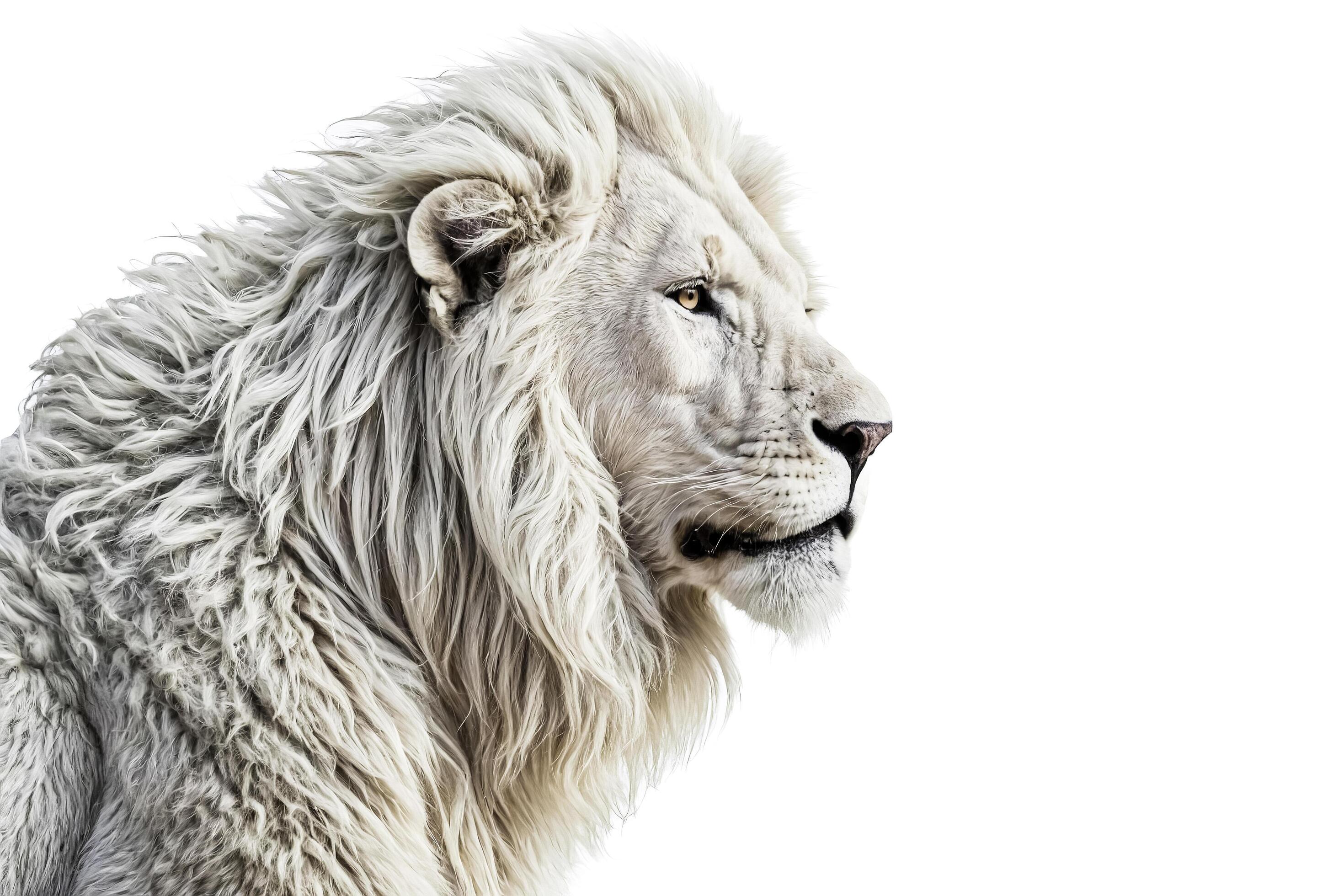 
									White Lion Portrait on White Background Stock Free