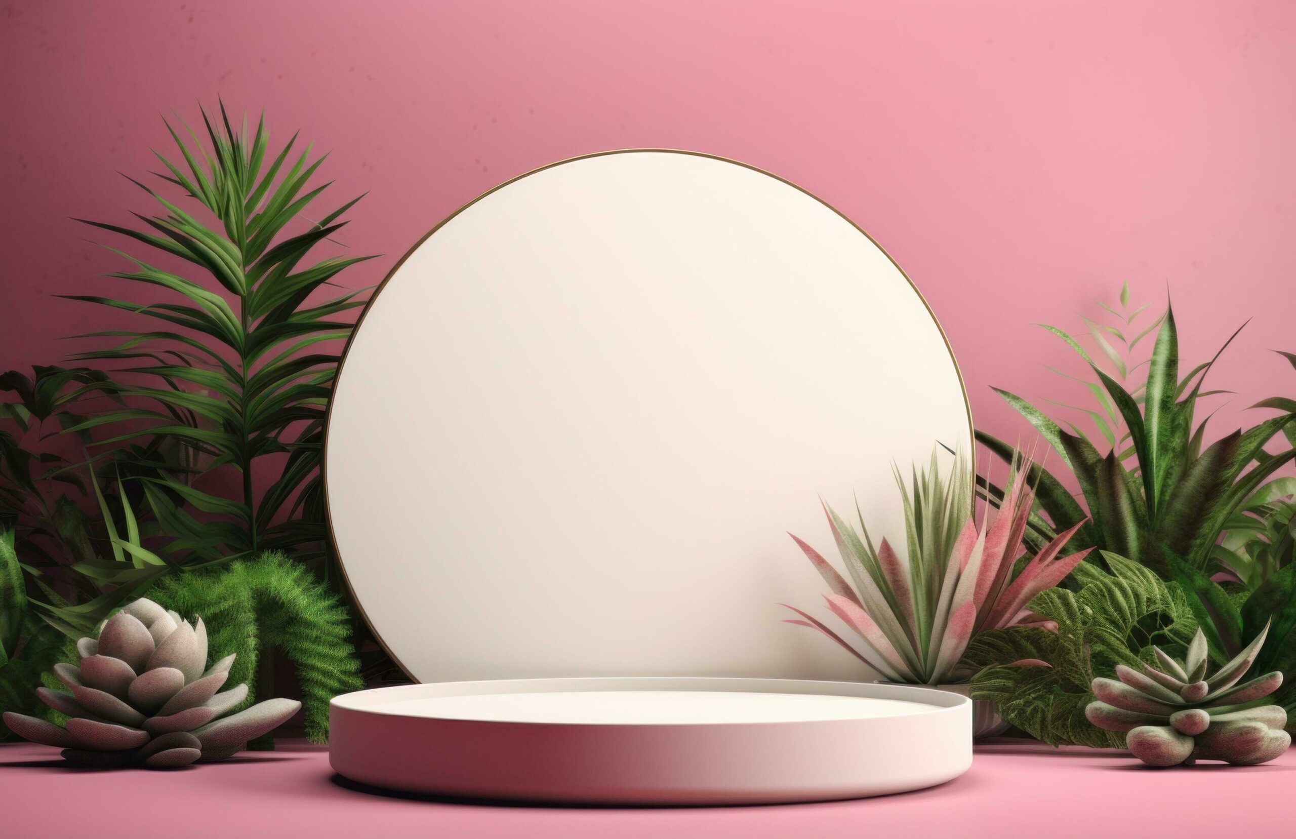 image of a round white plate sitting on top of plants Free Photo