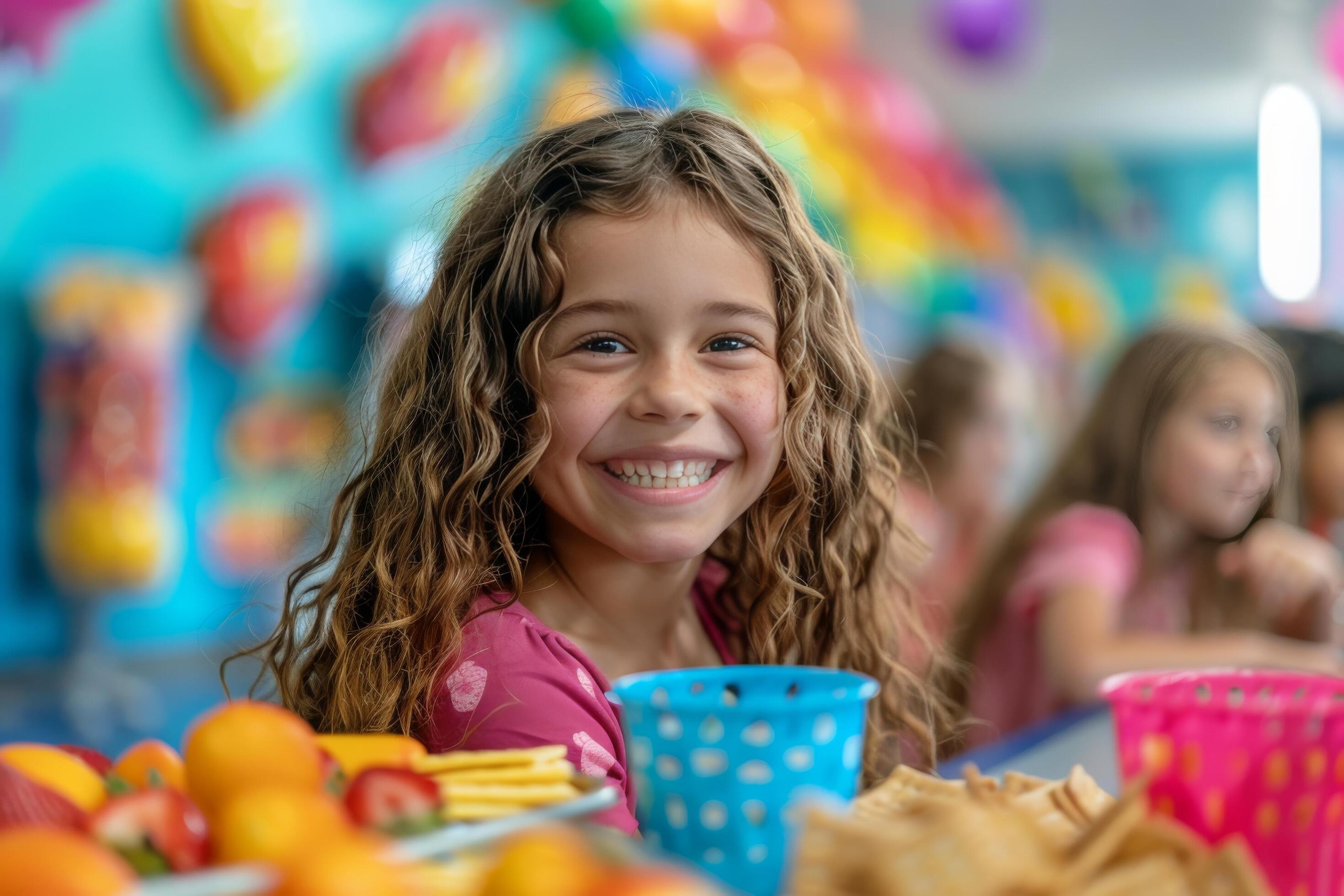 Happy Young Girl Smiles During a Birthday Party Stock Free