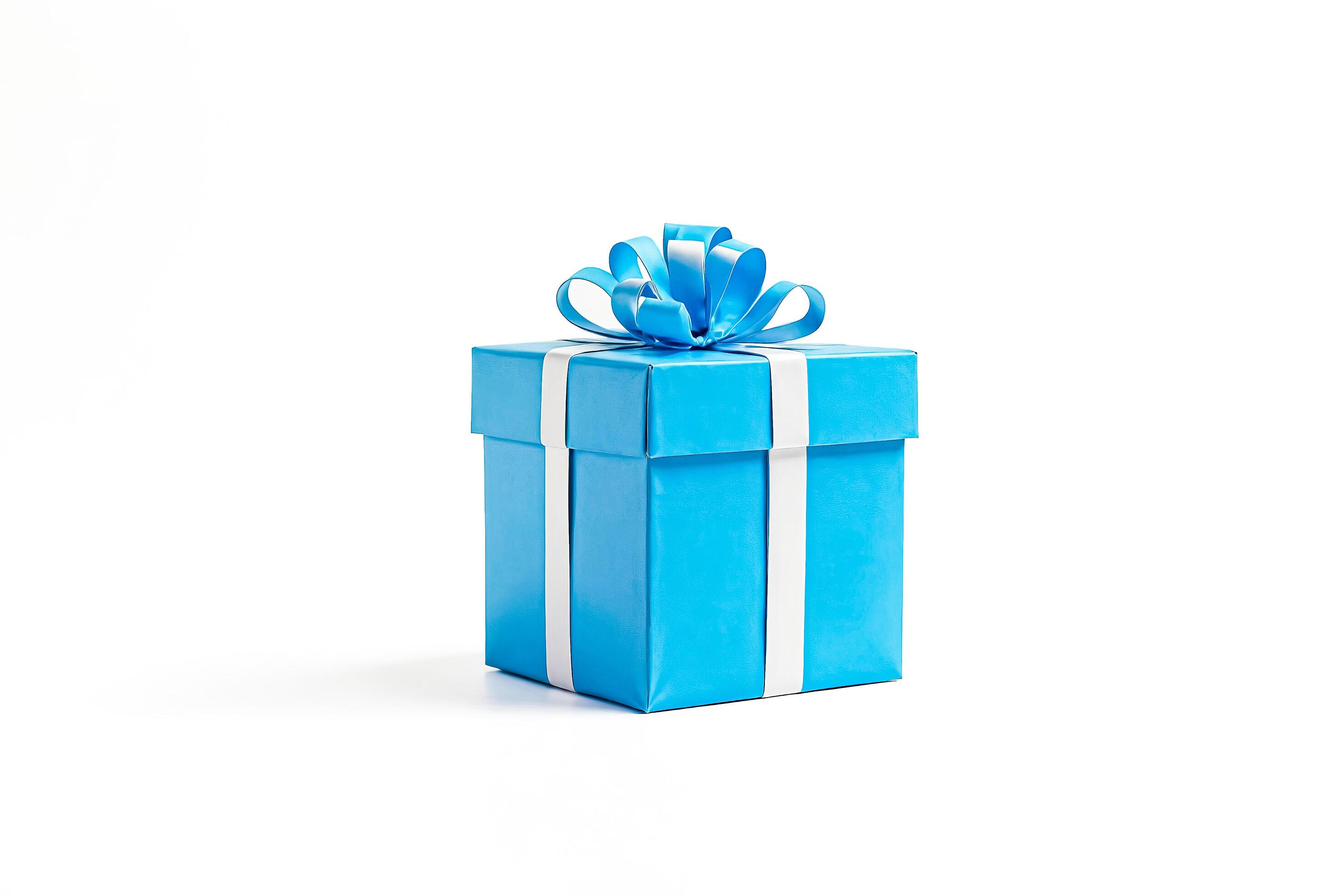 Blue Gift Box with White Ribbon Isolated on White Background Stock Free