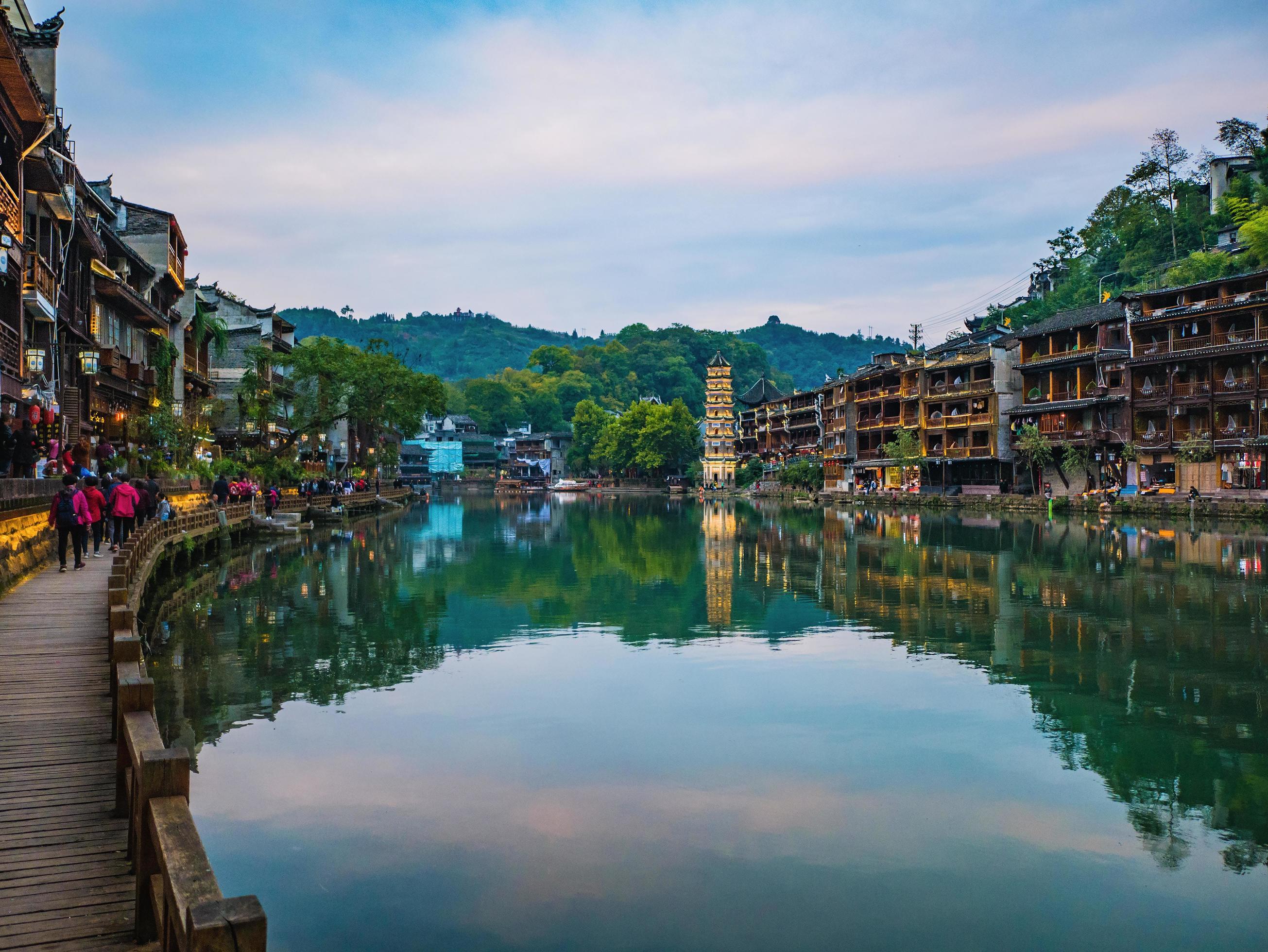 Scenery view of fenghuang old town .phoenix ancient town or Fenghuang County is a county of Hunan Province, China Stock Free