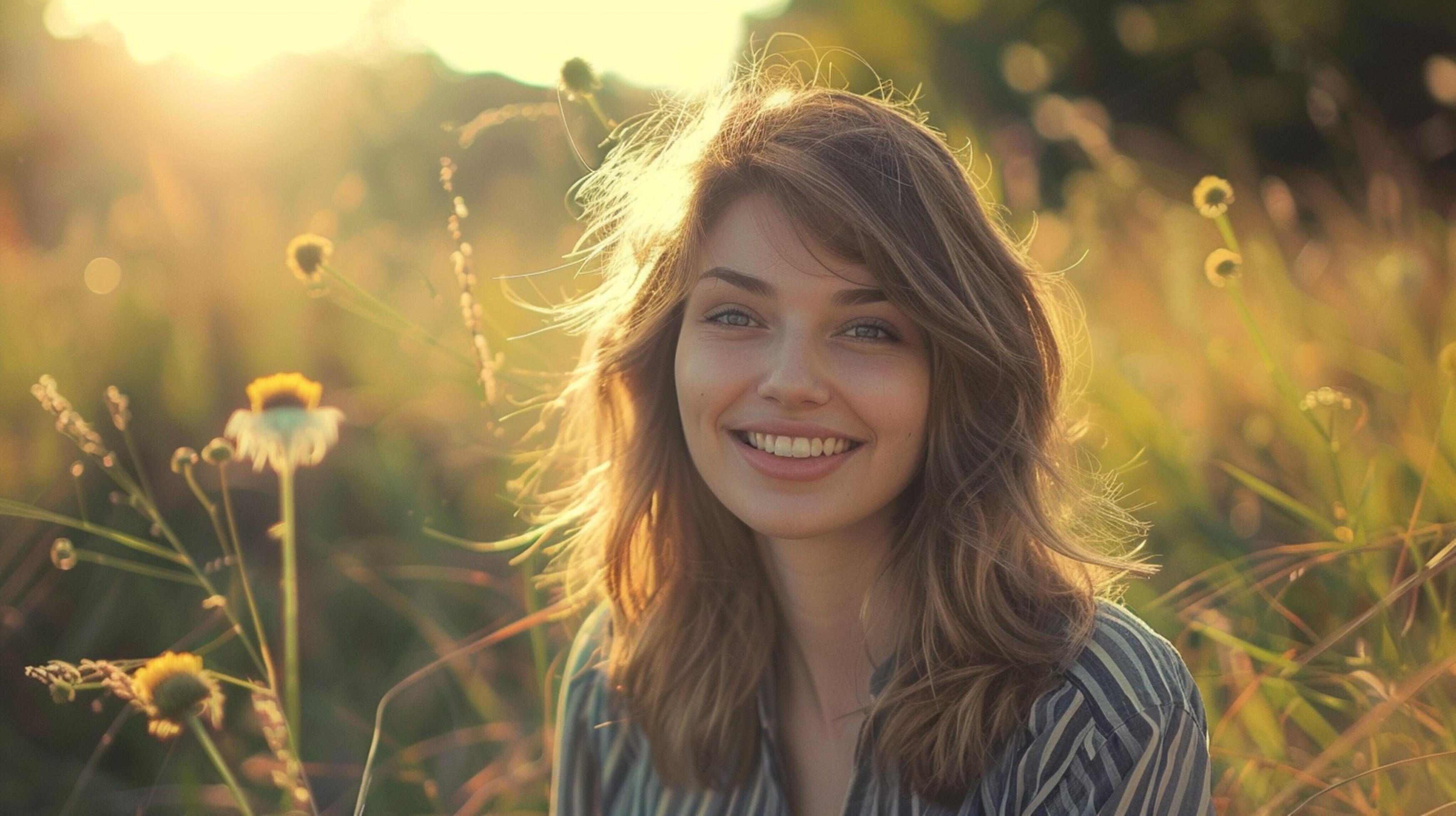 young woman outdoors looking at camera smiling Stock Free