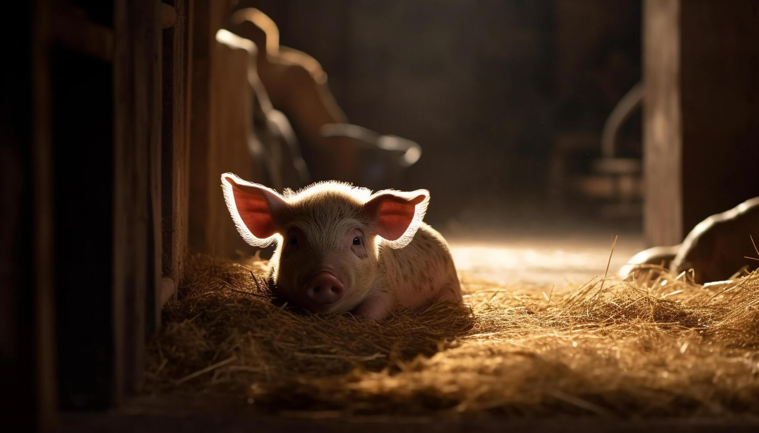 Cute piglet on a farm, surrounded by nature and hay generated by AI Free Photo