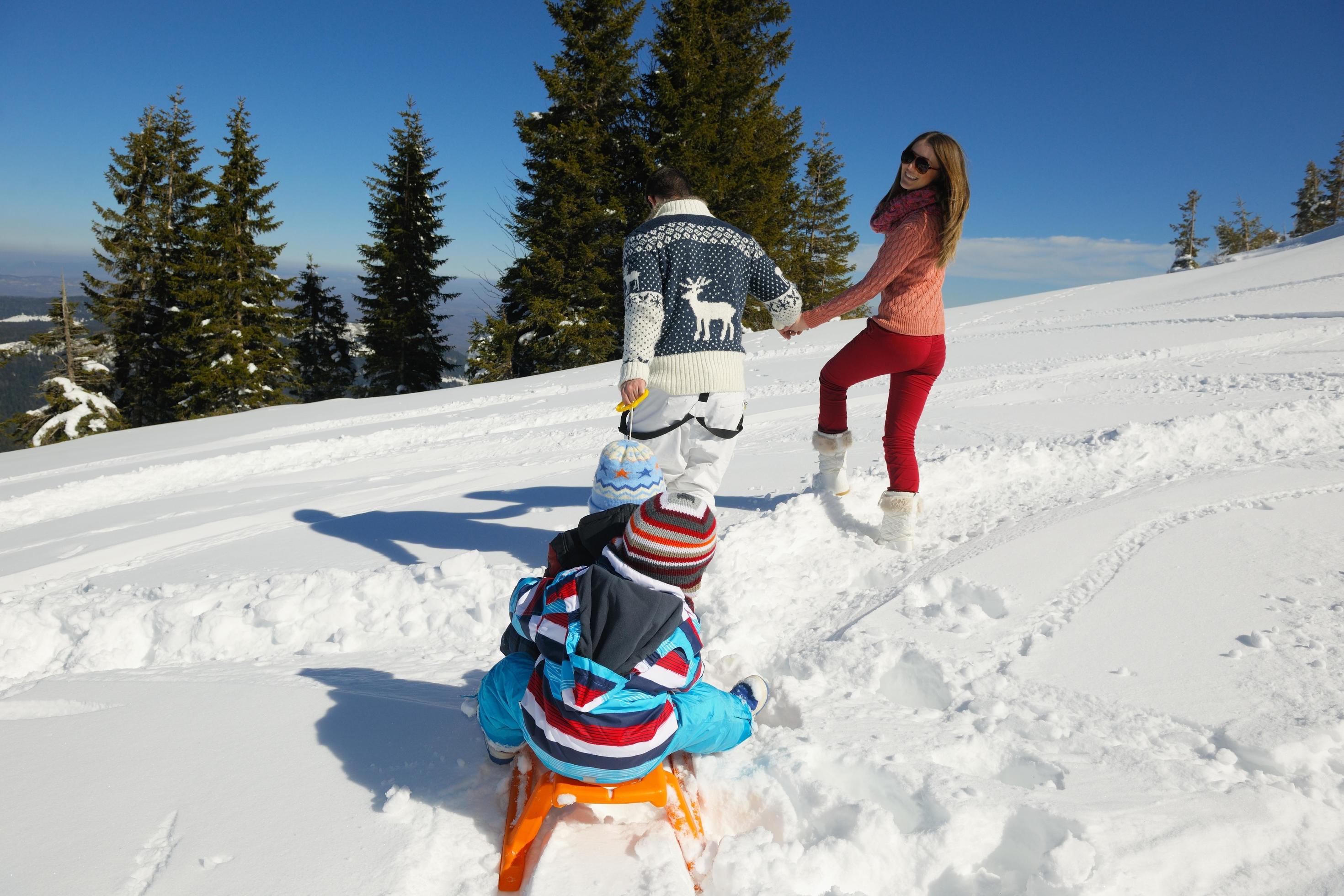 family having fun on fresh snow at winter Stock Free