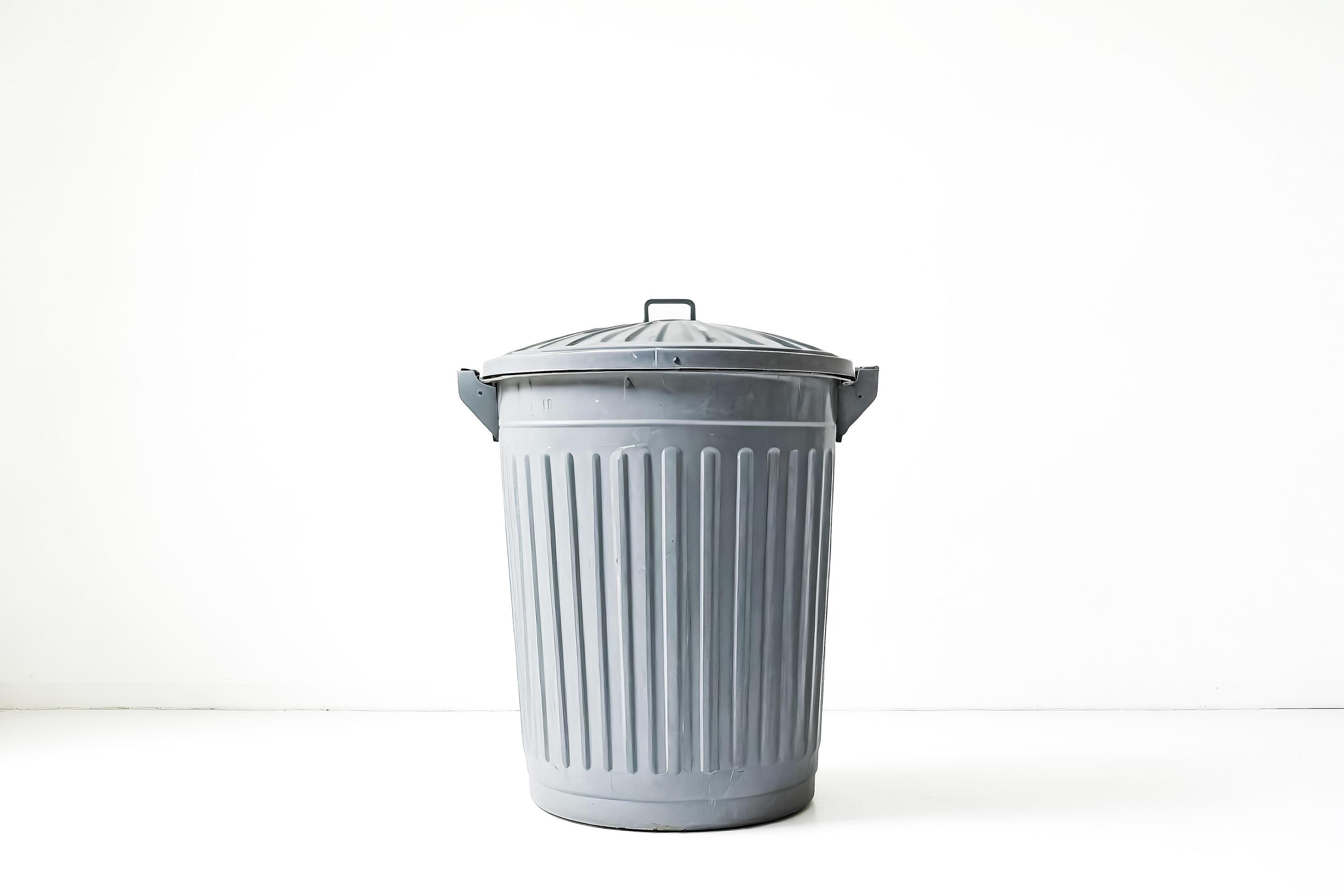 Grey Trash Can With Lid on White Background Stock Free