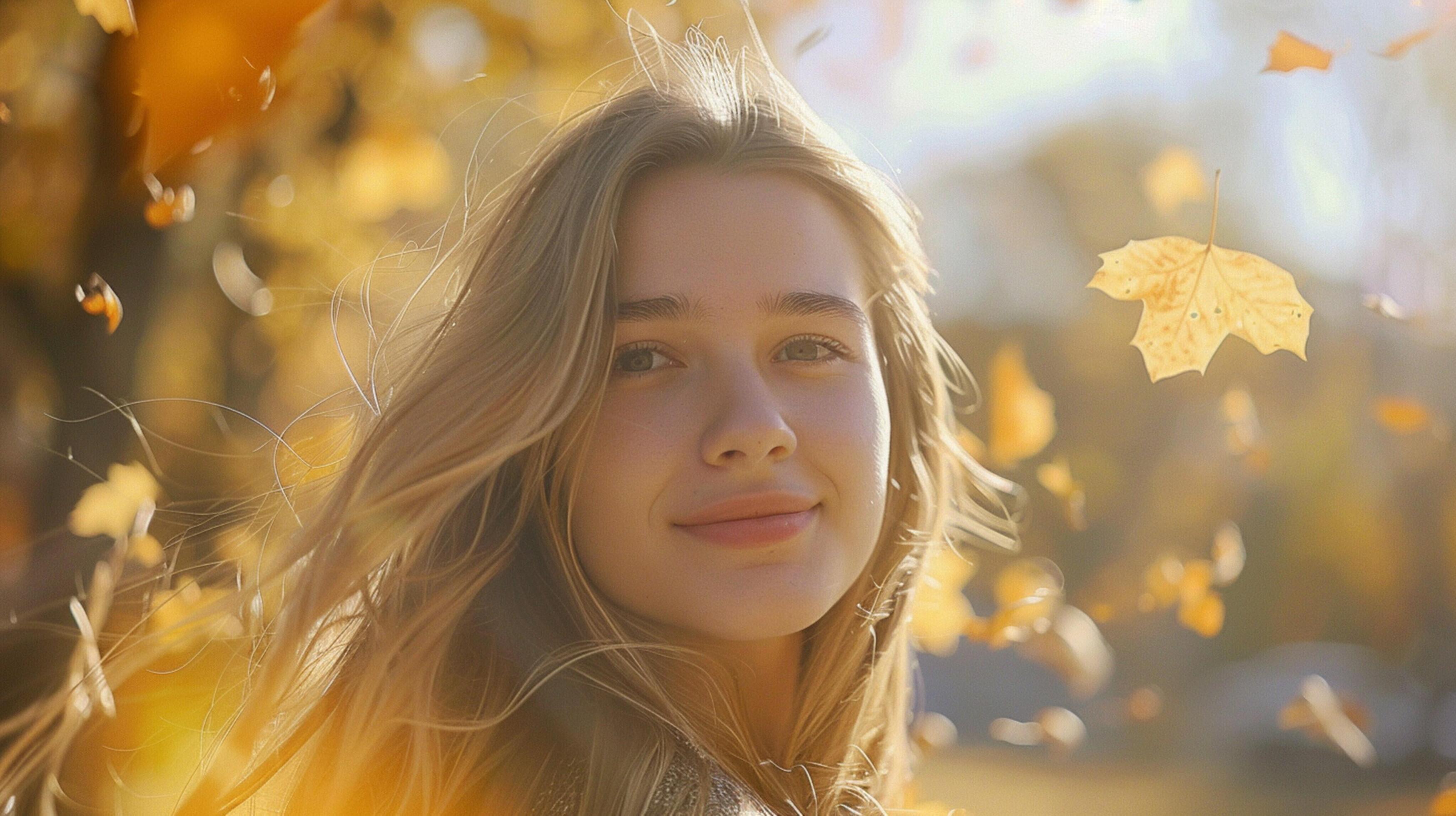 young woman with long blond hair enjoying autumn Stock Free