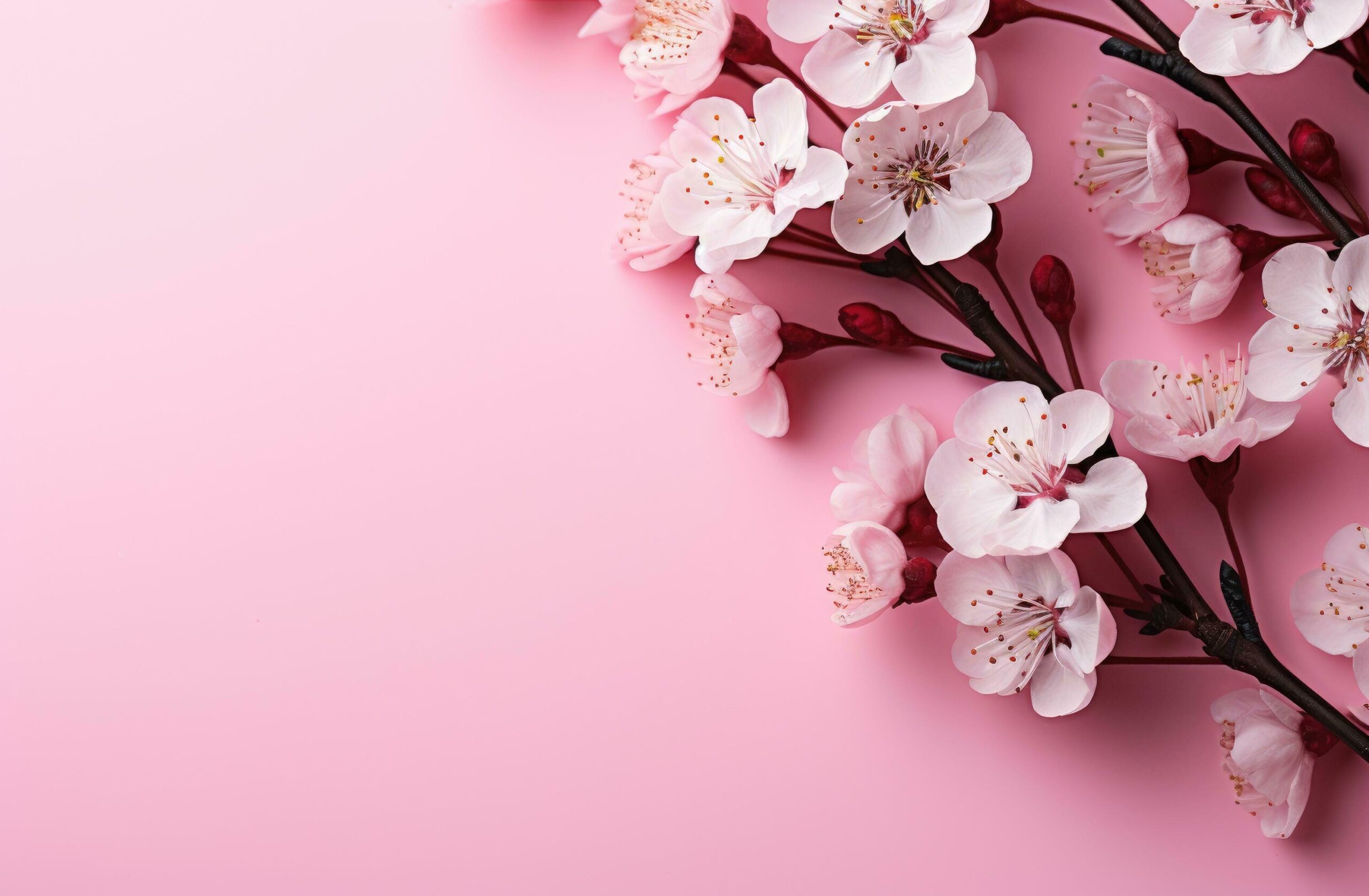 a pink background with blossoms on it Free Photo