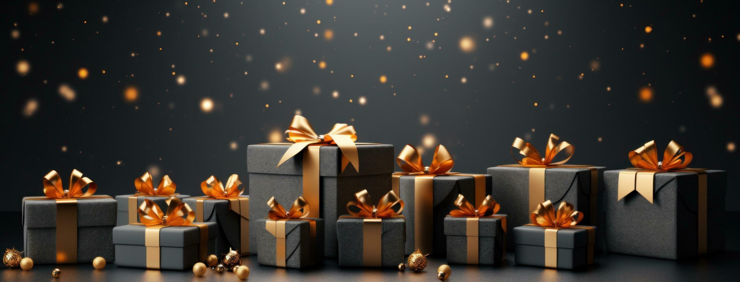 christmas gifts on grey background with light bouncing Free Photo