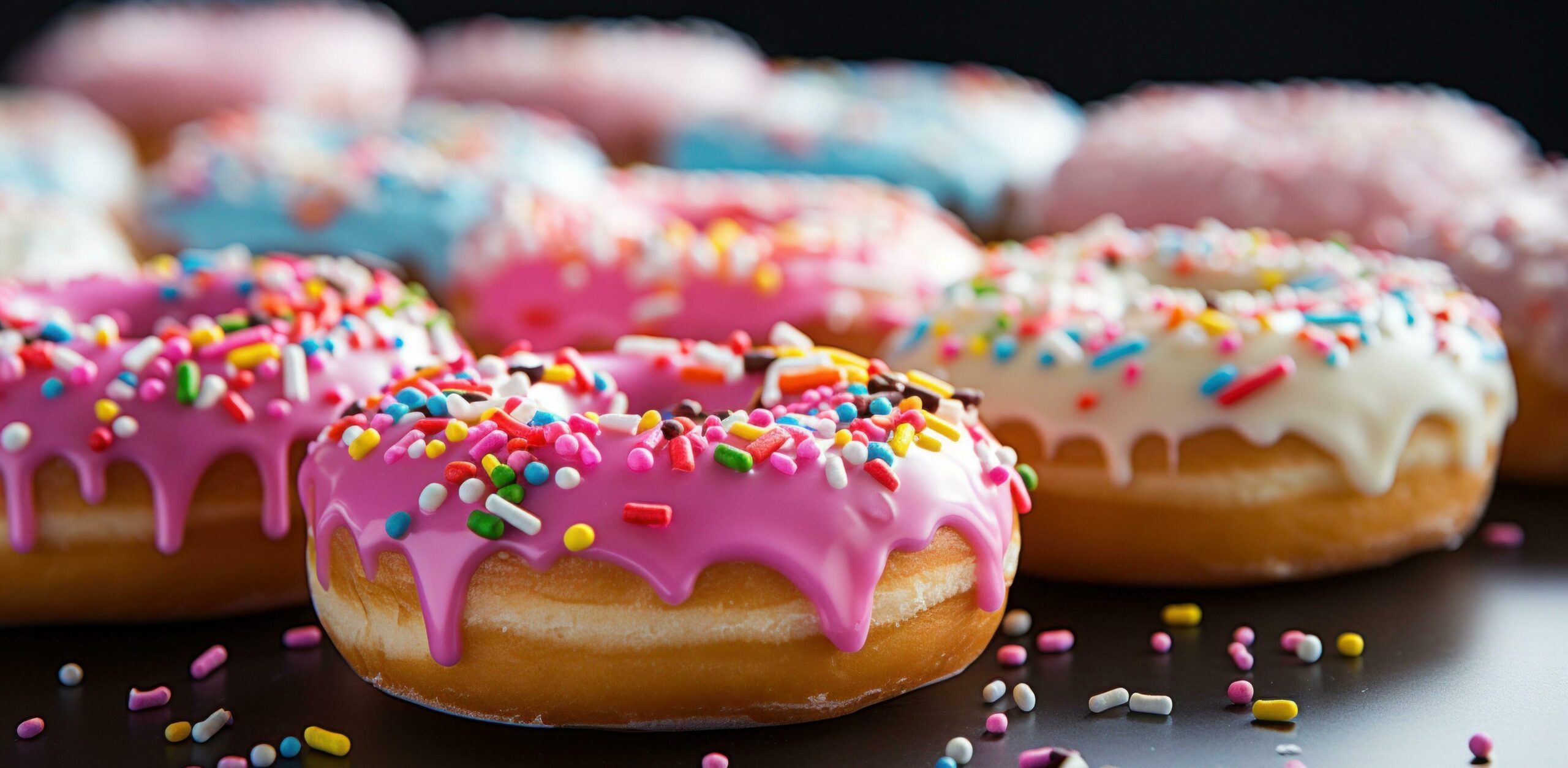 colorful sprinkled donuts on a table, Free Photo