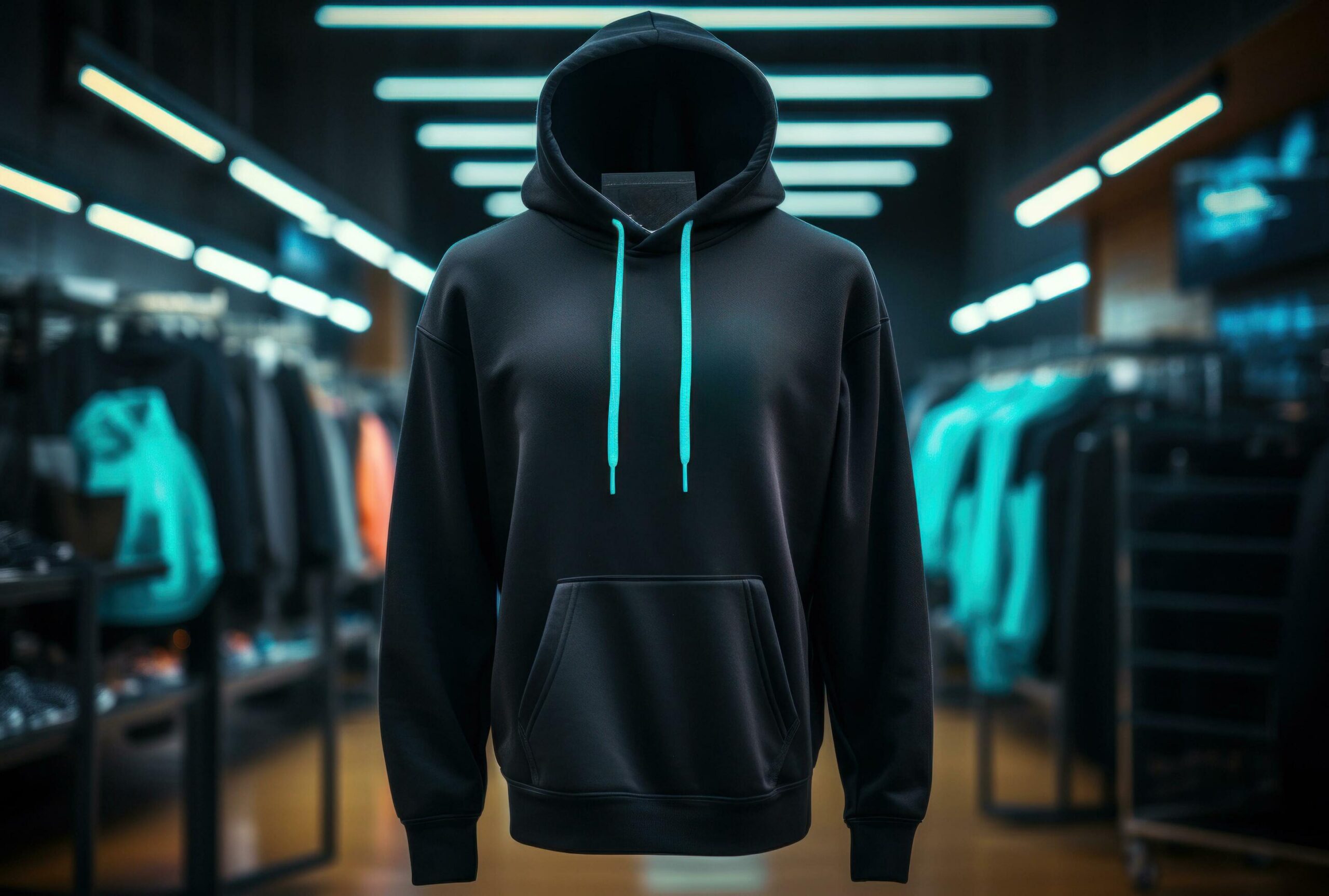 hoodie hanging with neon lights Free Photo