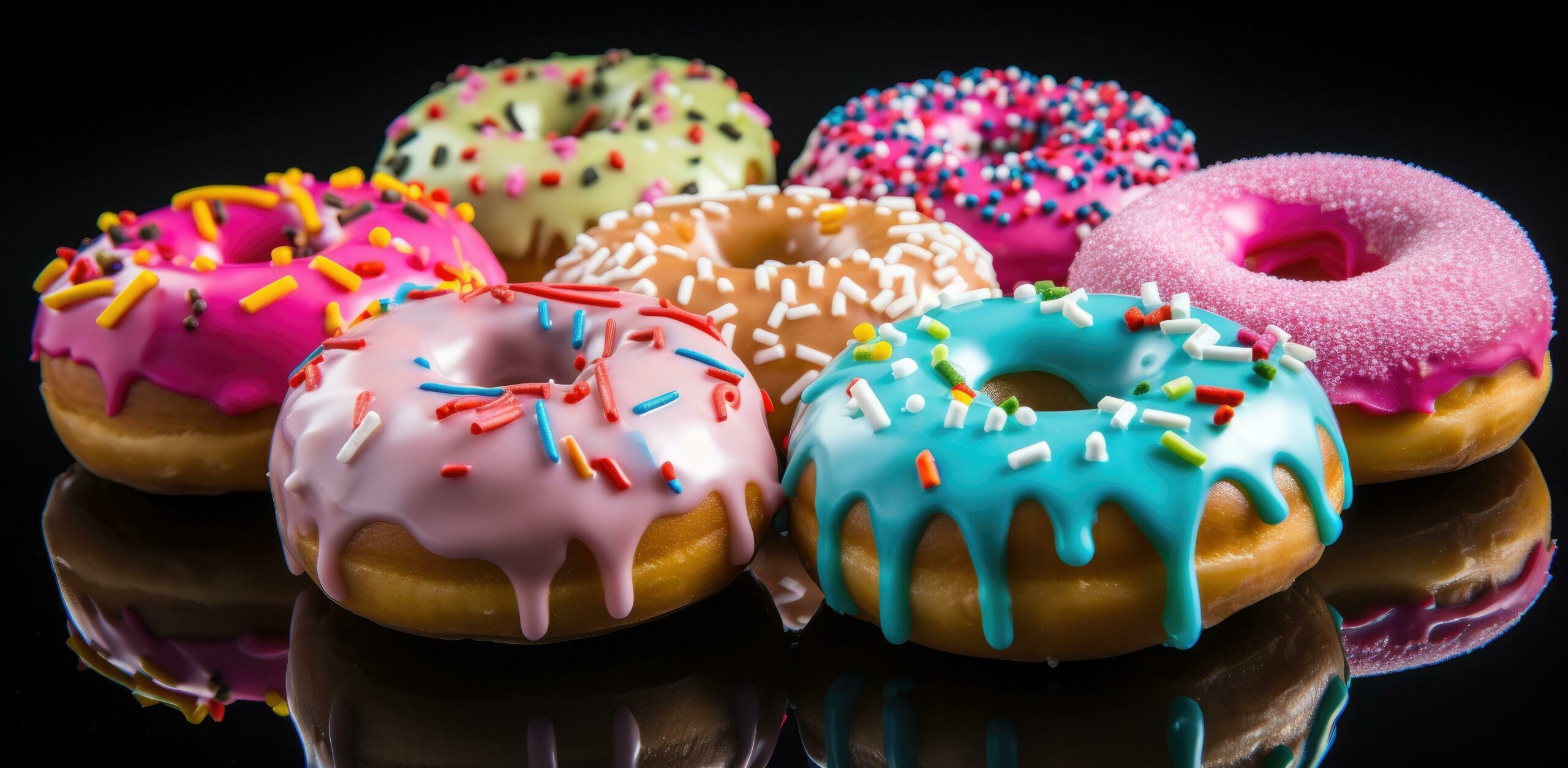 a group of colorful glazed doughnuts Free Photo