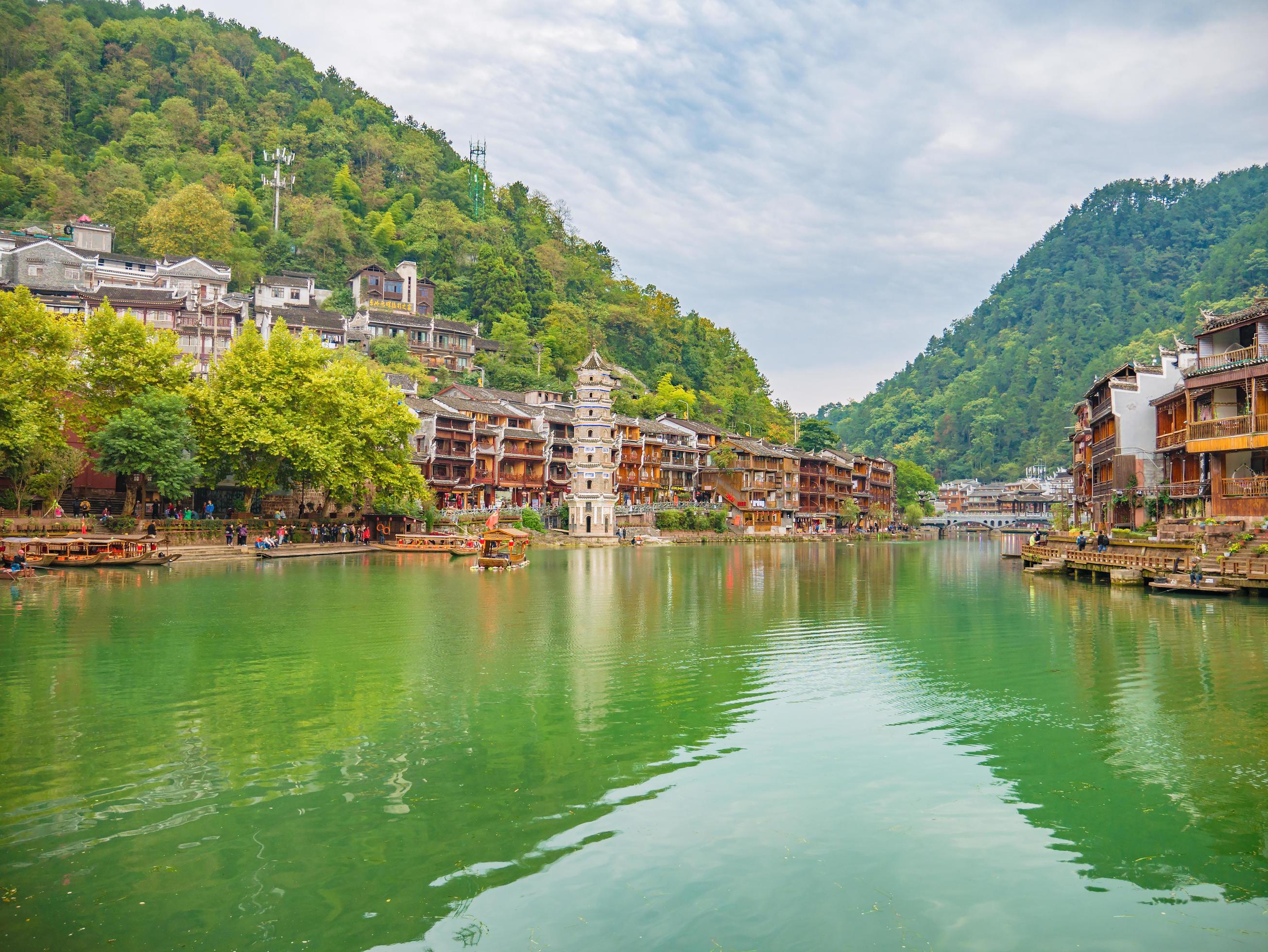 Scenery view of fenghuang old town .phoenix ancient town or Fenghuang County is a county of Hunan Province, China Stock Free