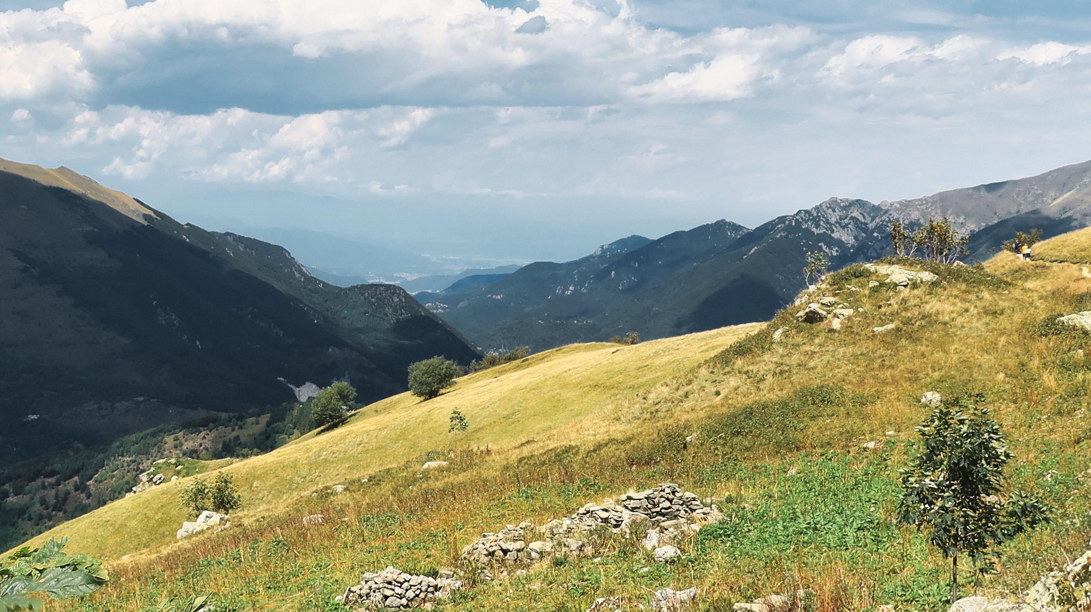 beautiful views of the mountains of Limone Piemonte, in the Piedmontese maritime alps, during a trekking in August of the summer of 2022 Stock Free