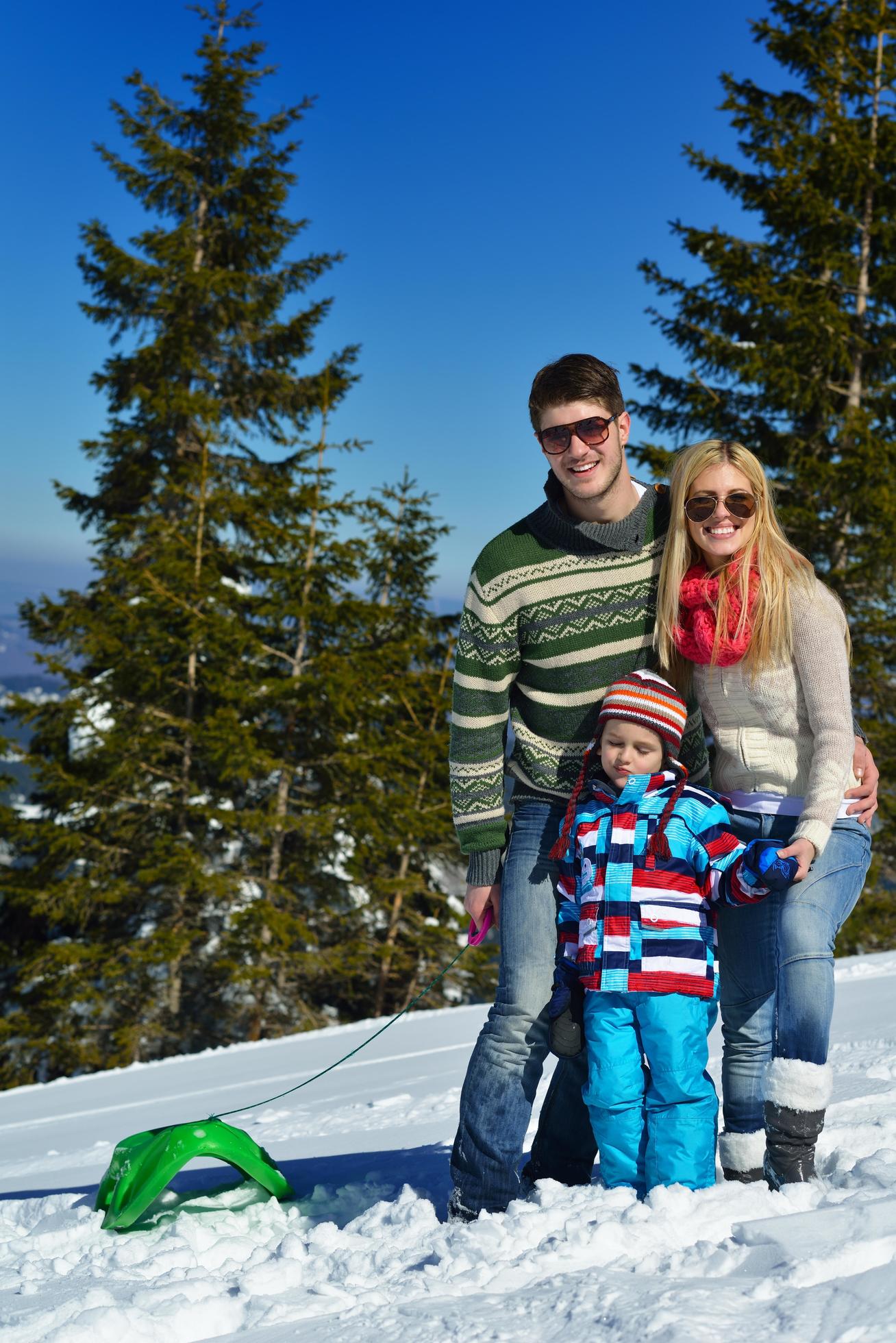 family having fun on fresh snow at winter Stock Free