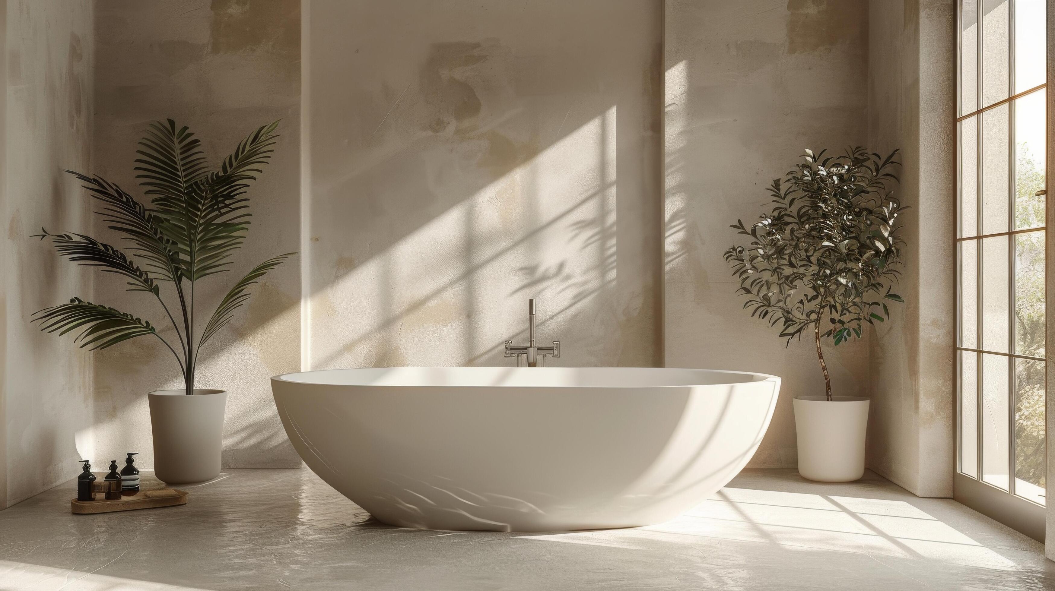 Modern Bathroom With Large White Bathtub and Sink Stock Free