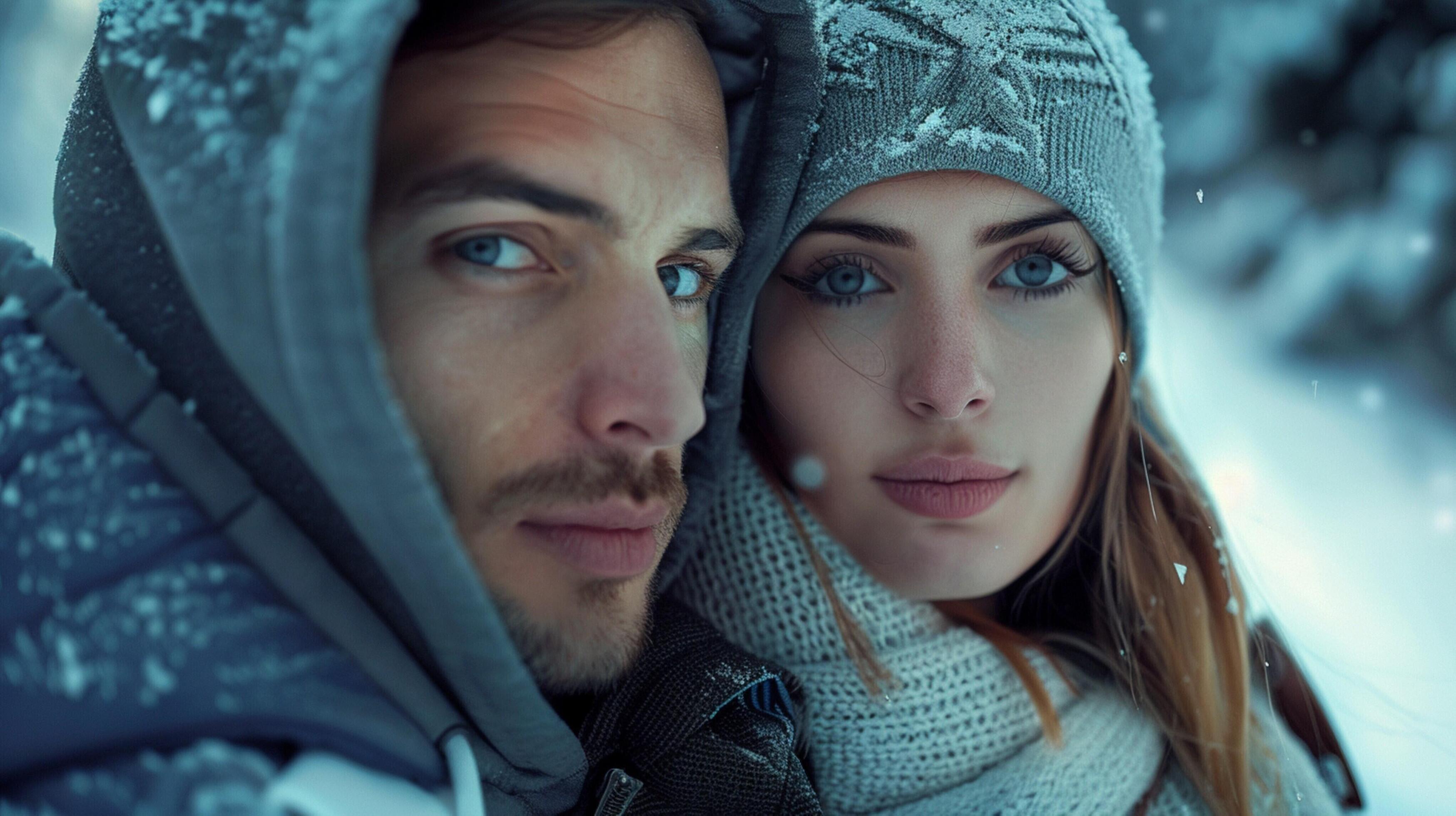 young couple in hooded shirts looking at camera Stock Free