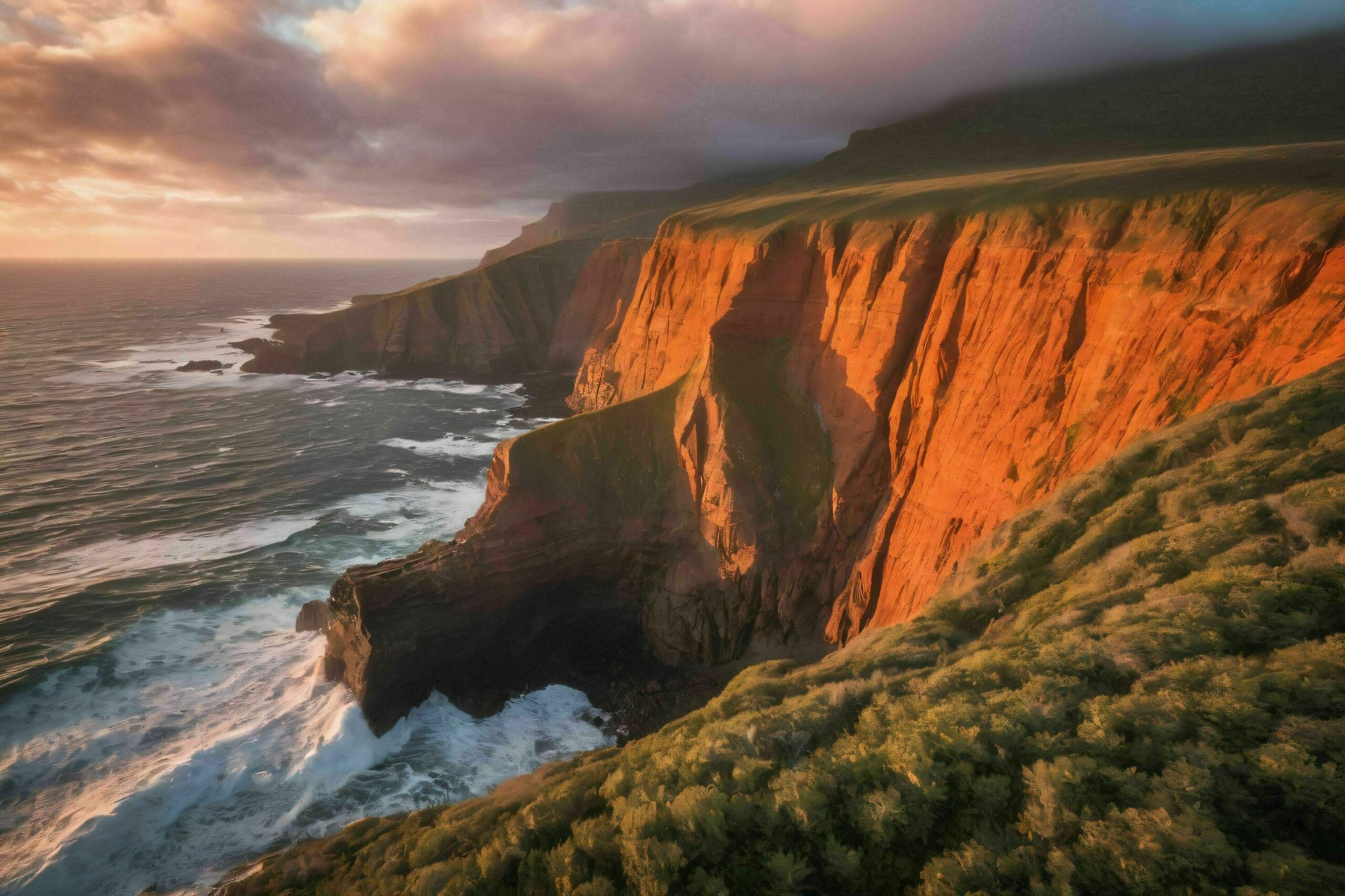 Golden Hour Coastal Cliffs at Sunset Free Photo