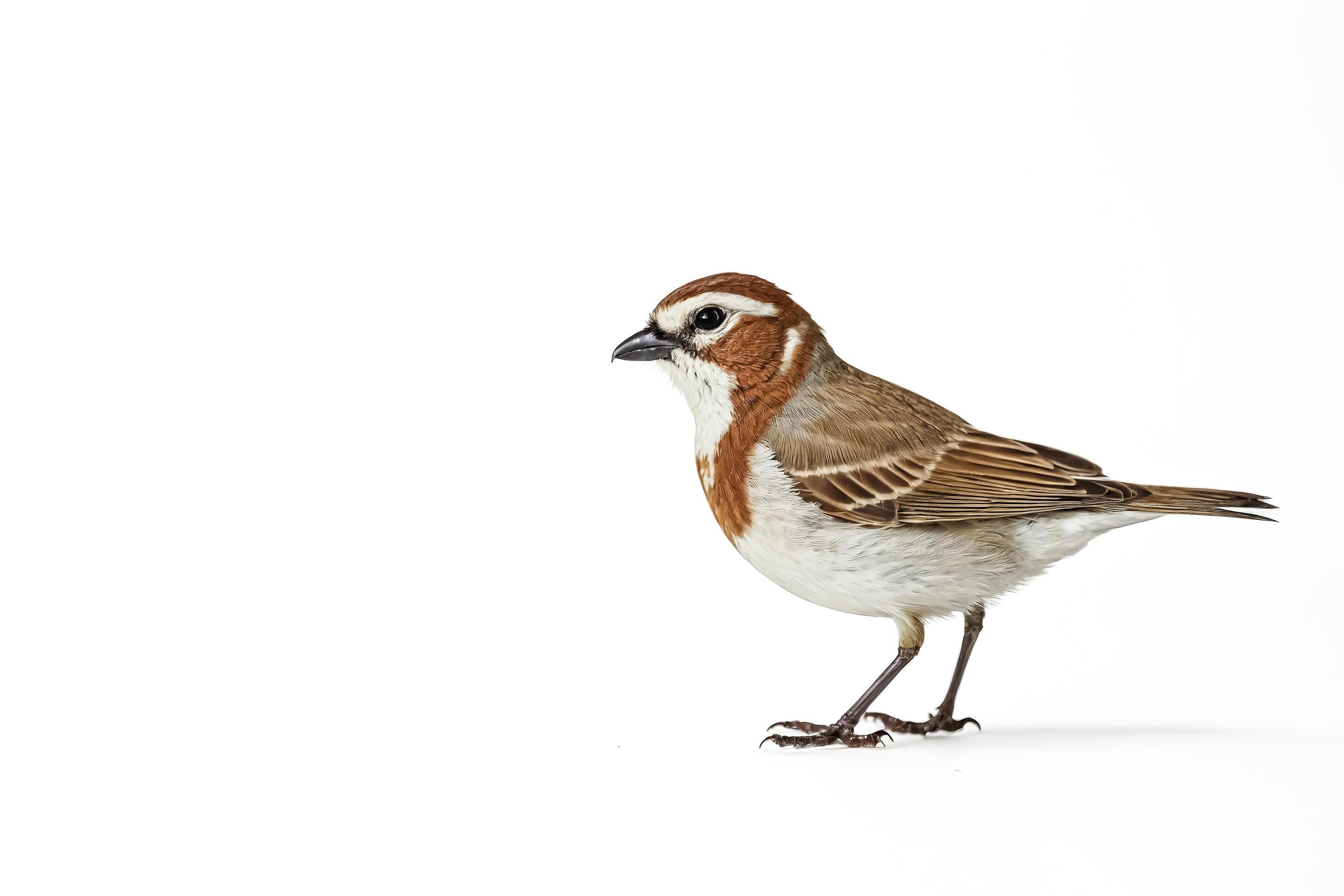 Rufous-capped Sparrow perched on a white background Stock Free