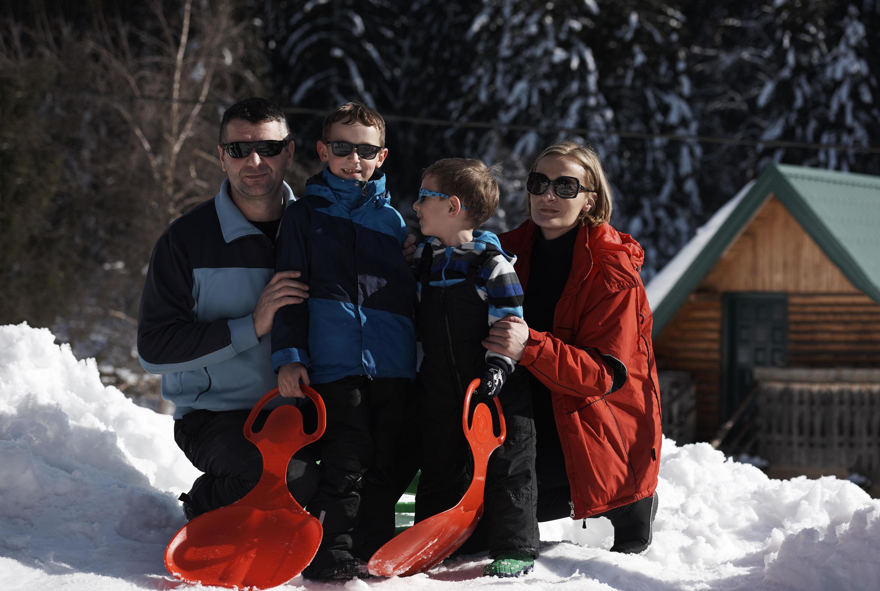 family portrait at beautiful winter day Stock Free