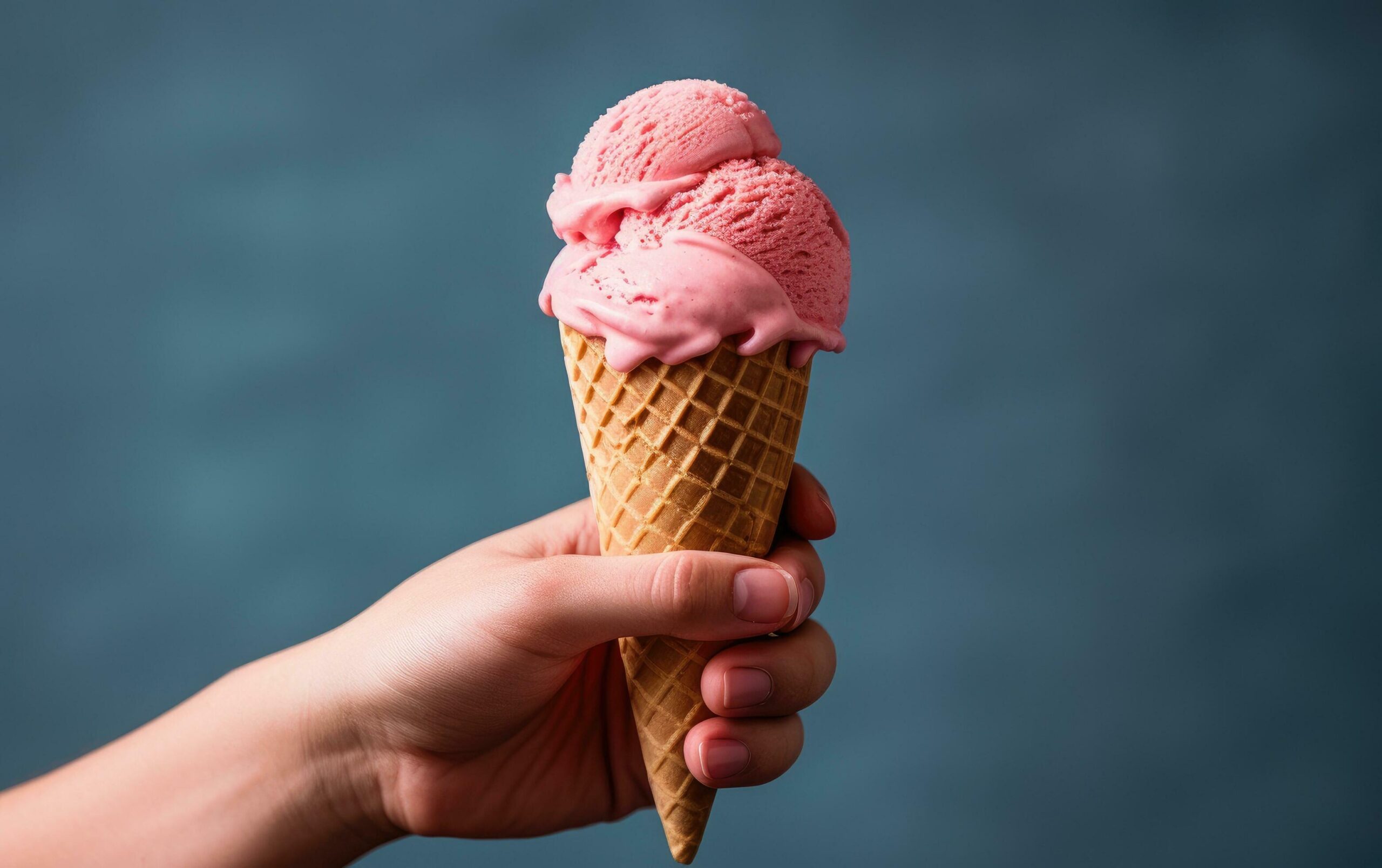 a pink ice cream cone in hand Free Photo