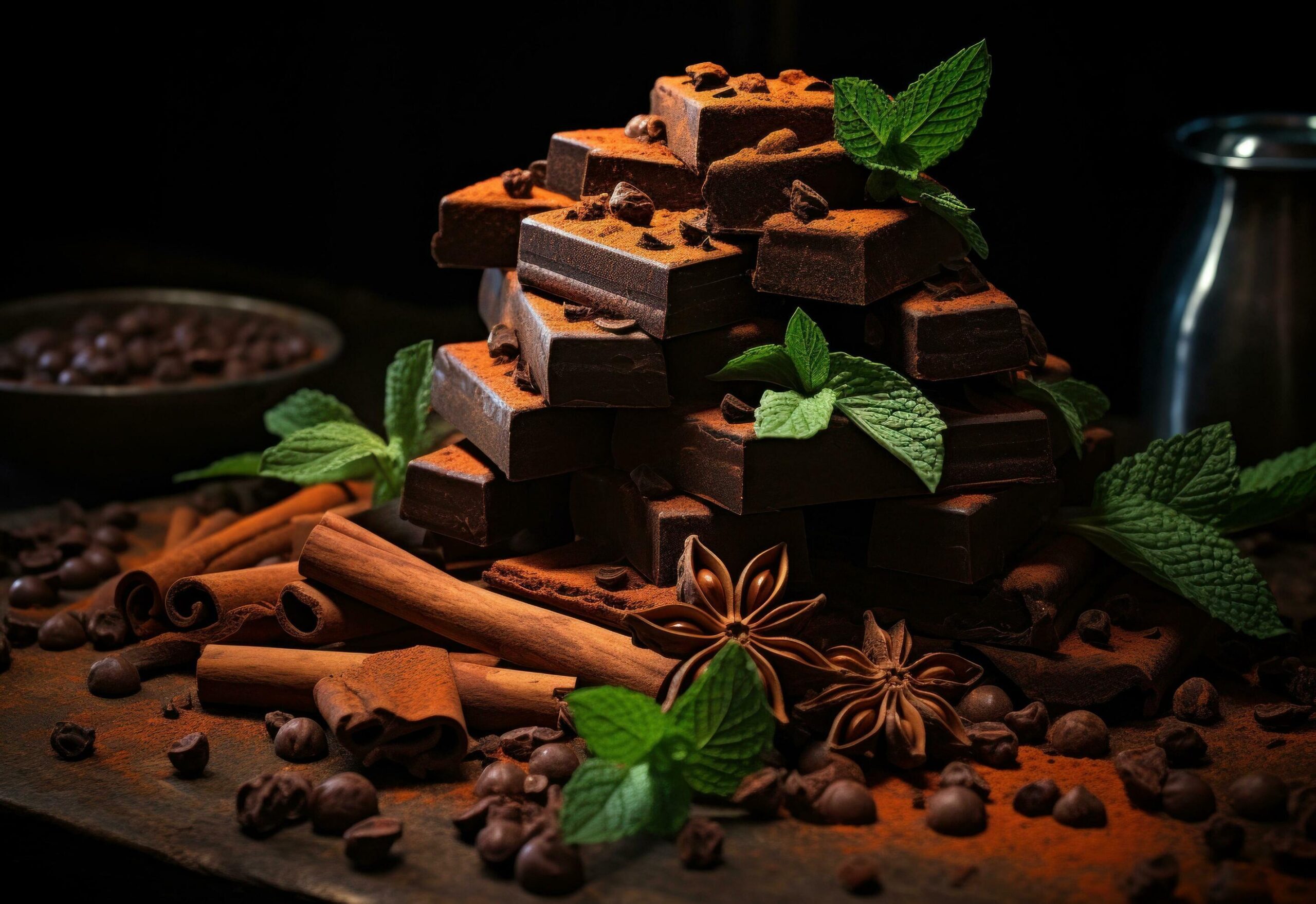 chocolate, cloves, mint, and spices Free Photo