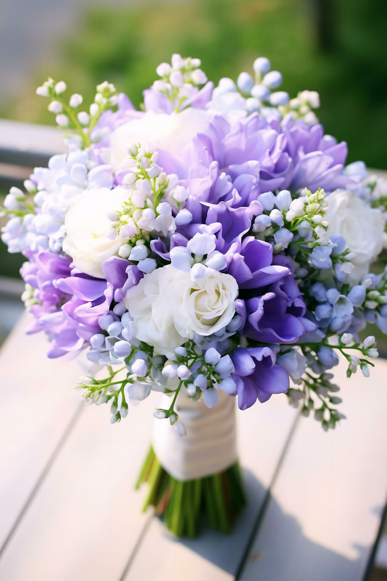 Bridal Blooms CloseUp of Lilac and Periwinkle Bouque Free Photo