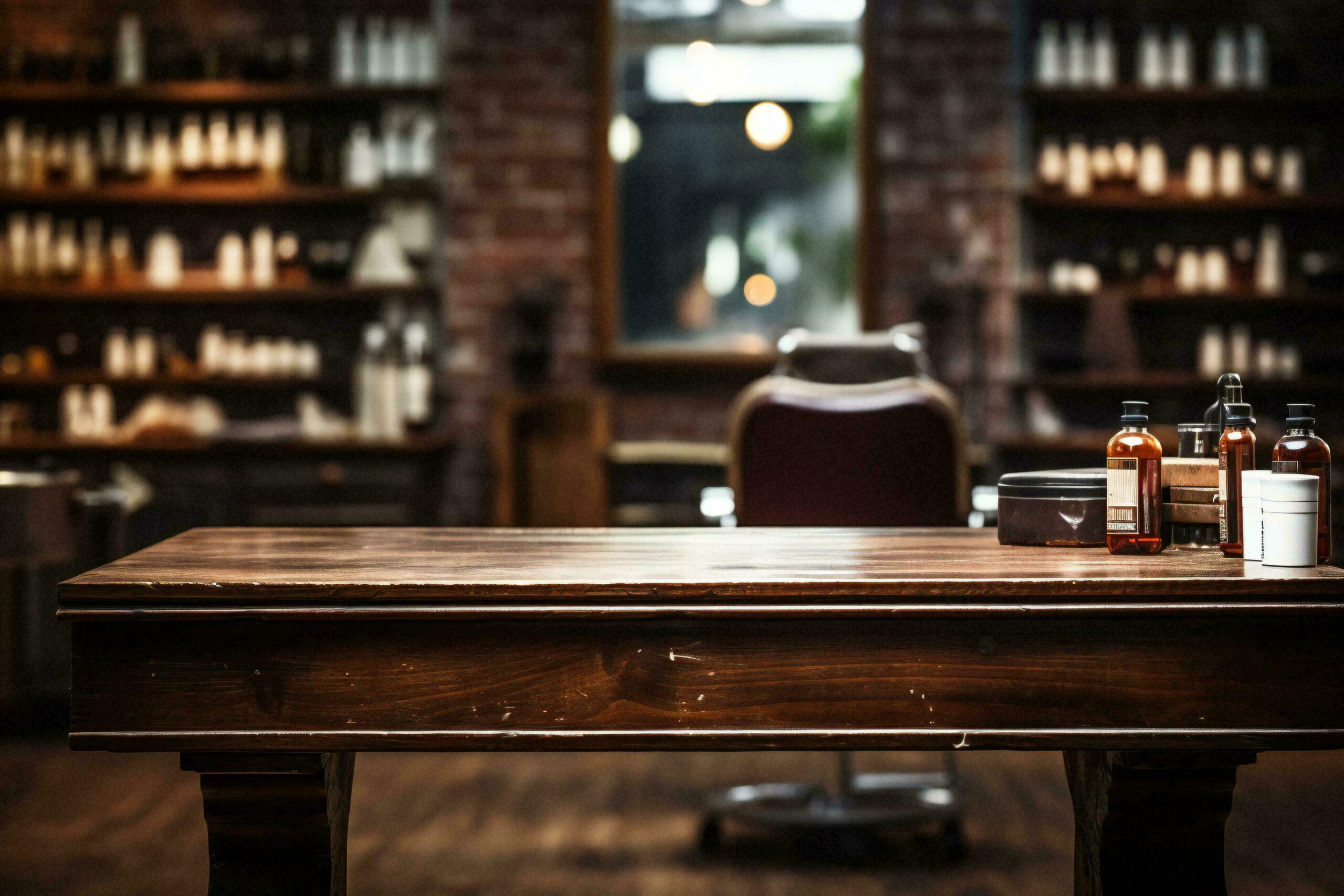 Barbershop table with barber tools. Barbershop interior background Free Photo