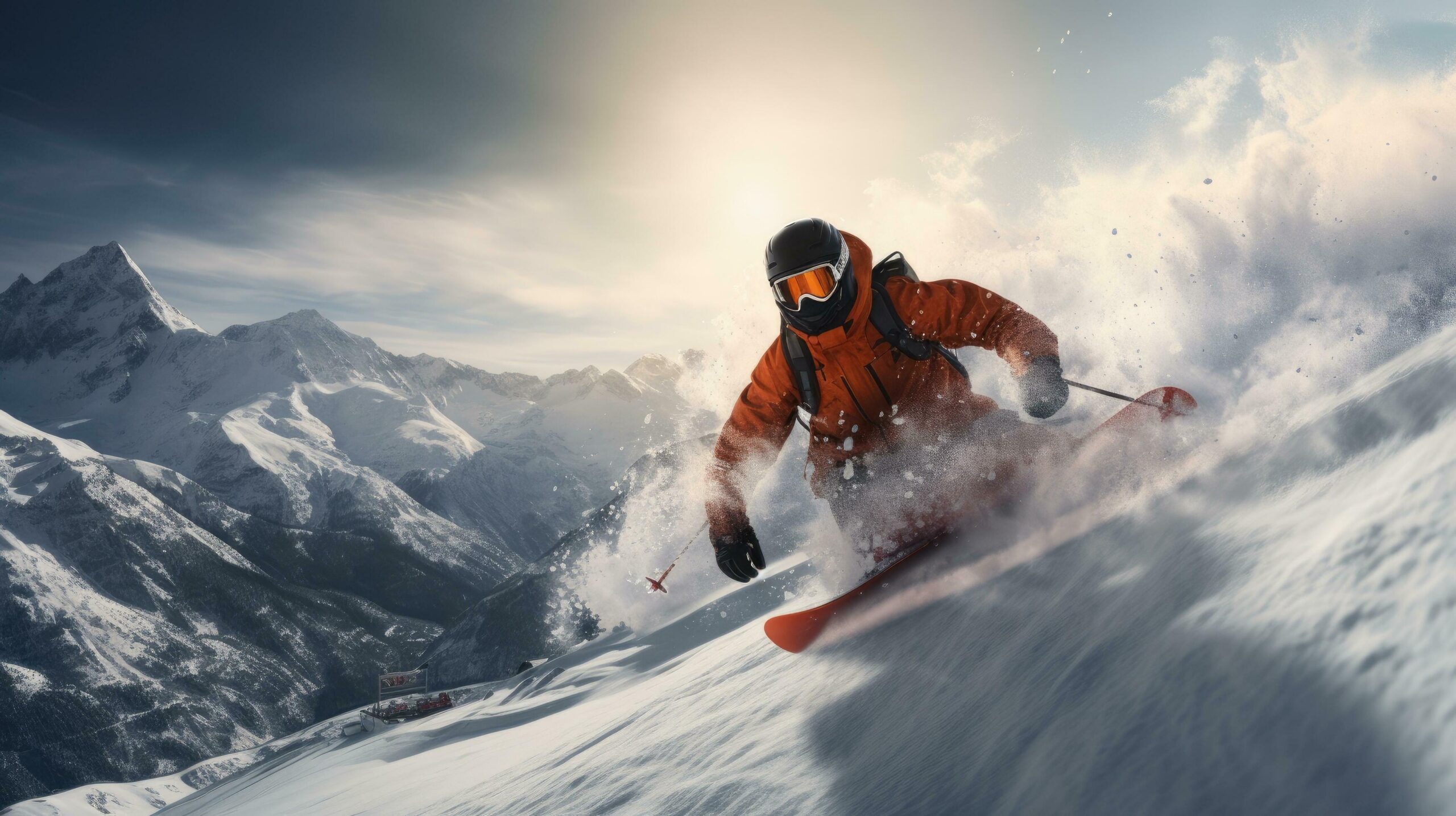 a snowboarder jumping around the snow covered mountains Free Photo