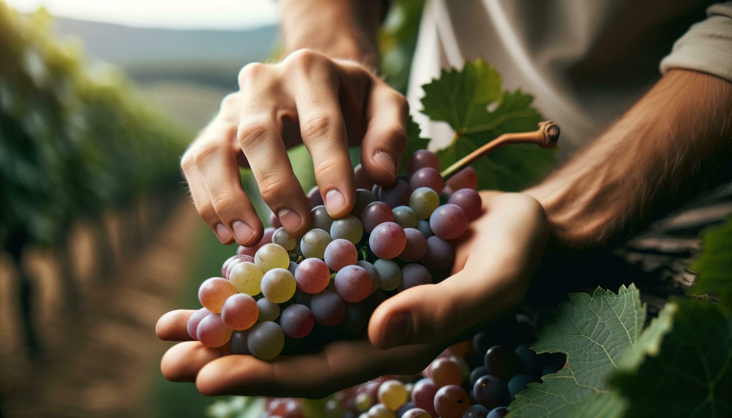 A winemaker examining fruit in preparation for the harvest season. Generative AI Free Photo