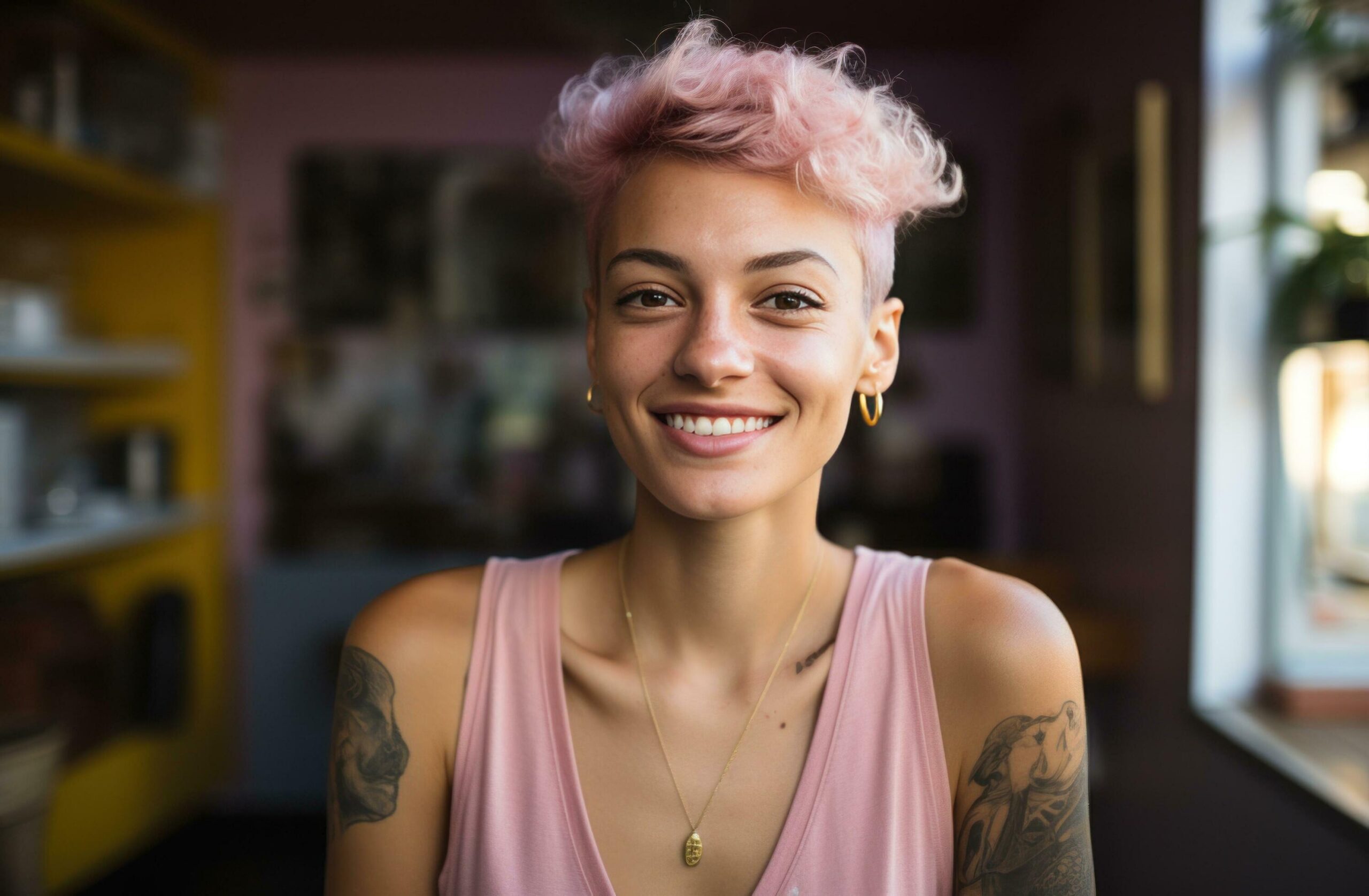 happy young woman flexing her arm in the air confident Free Photo