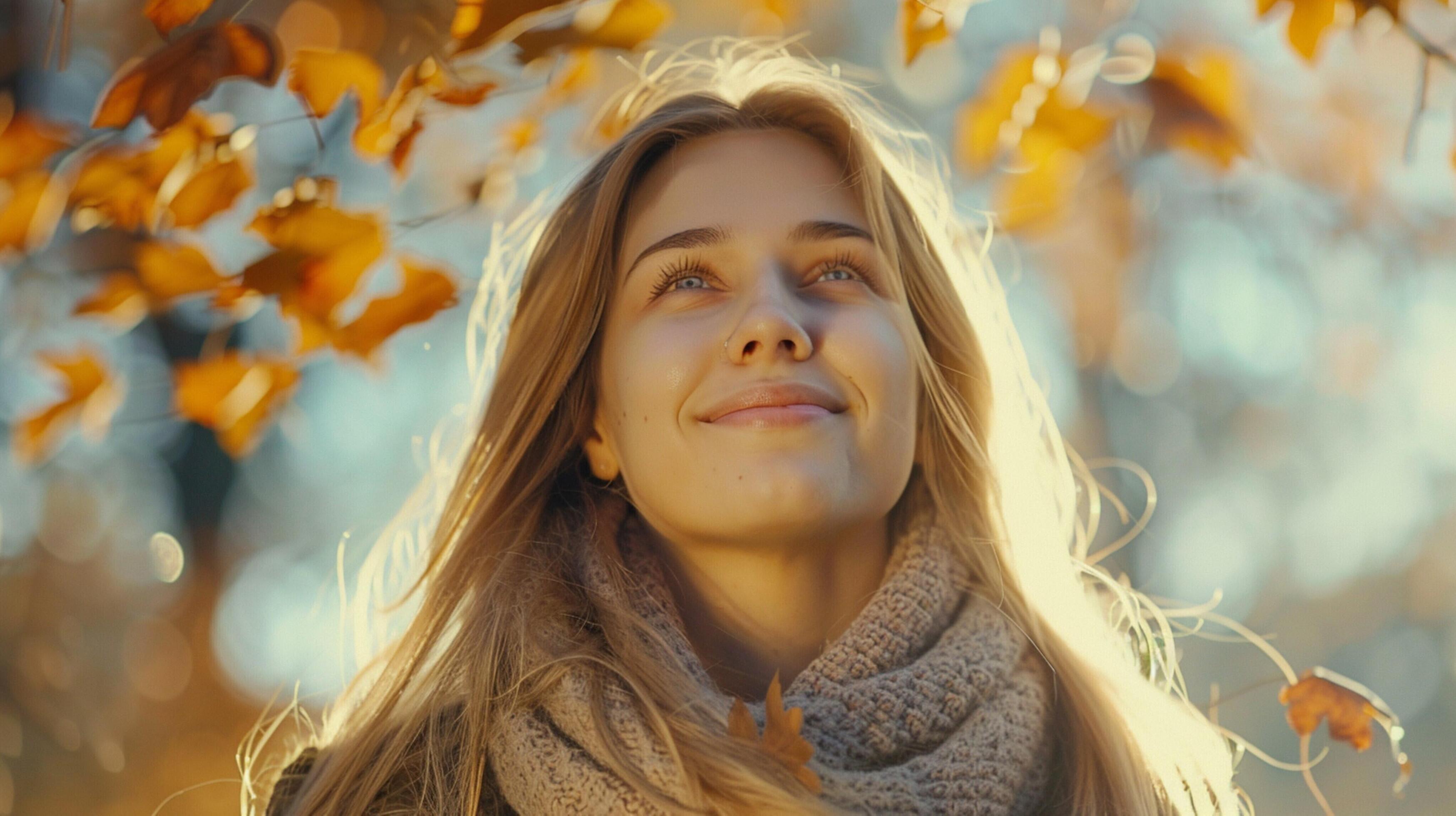 young woman with long blond hair enjoying autumn Stock Free