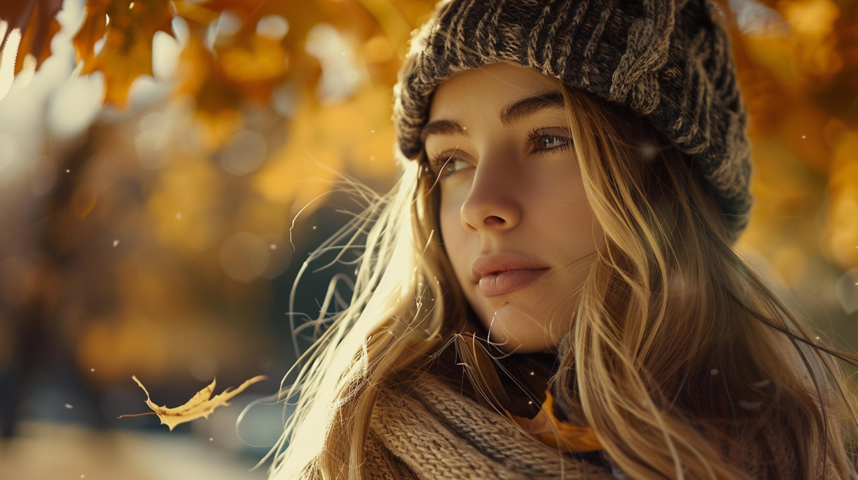 young woman with long blond hair enjoying autumn Stock Free